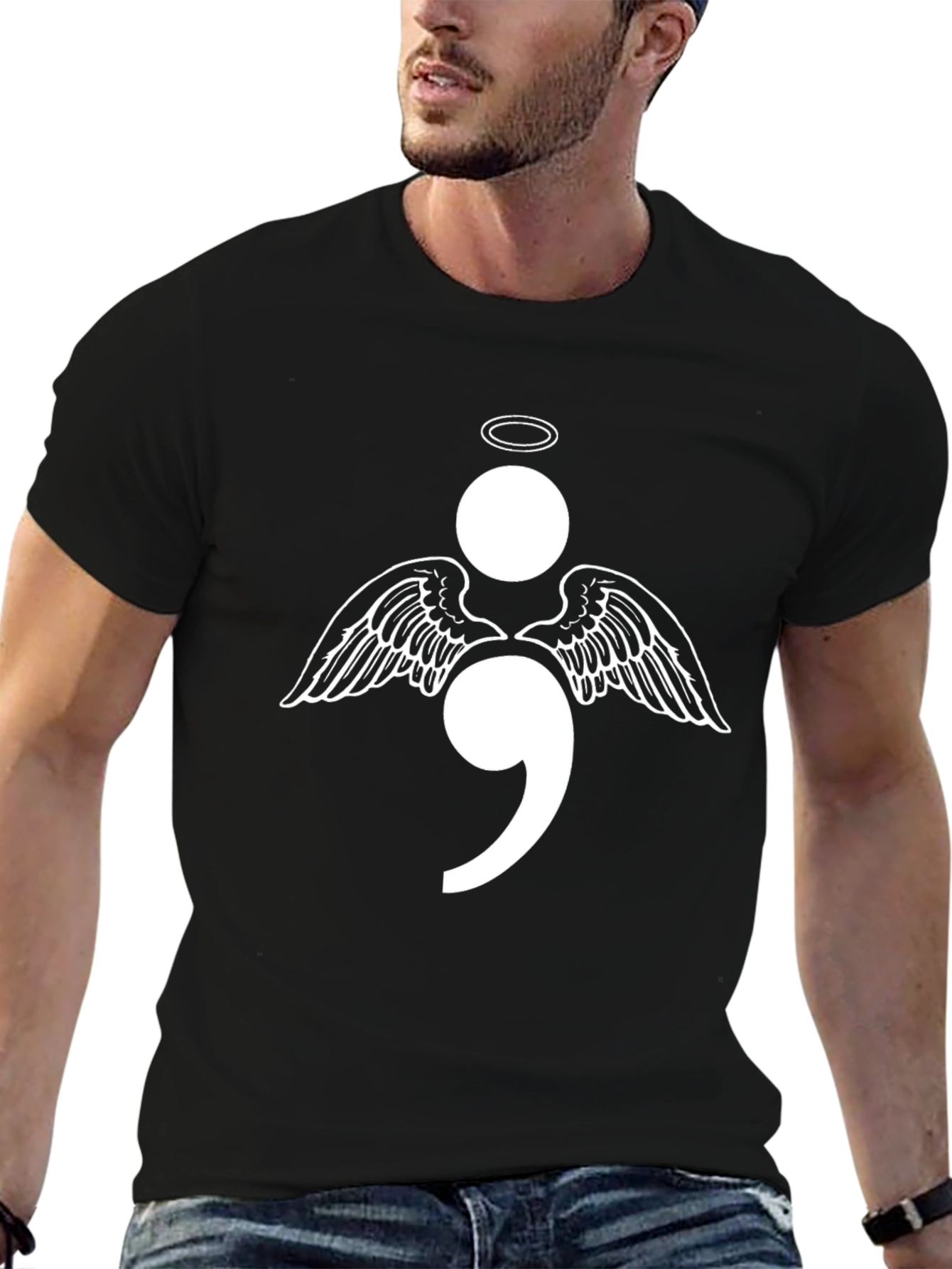 Semicolon Angel Wings Graphic T-Shirt - Hope & Resilience