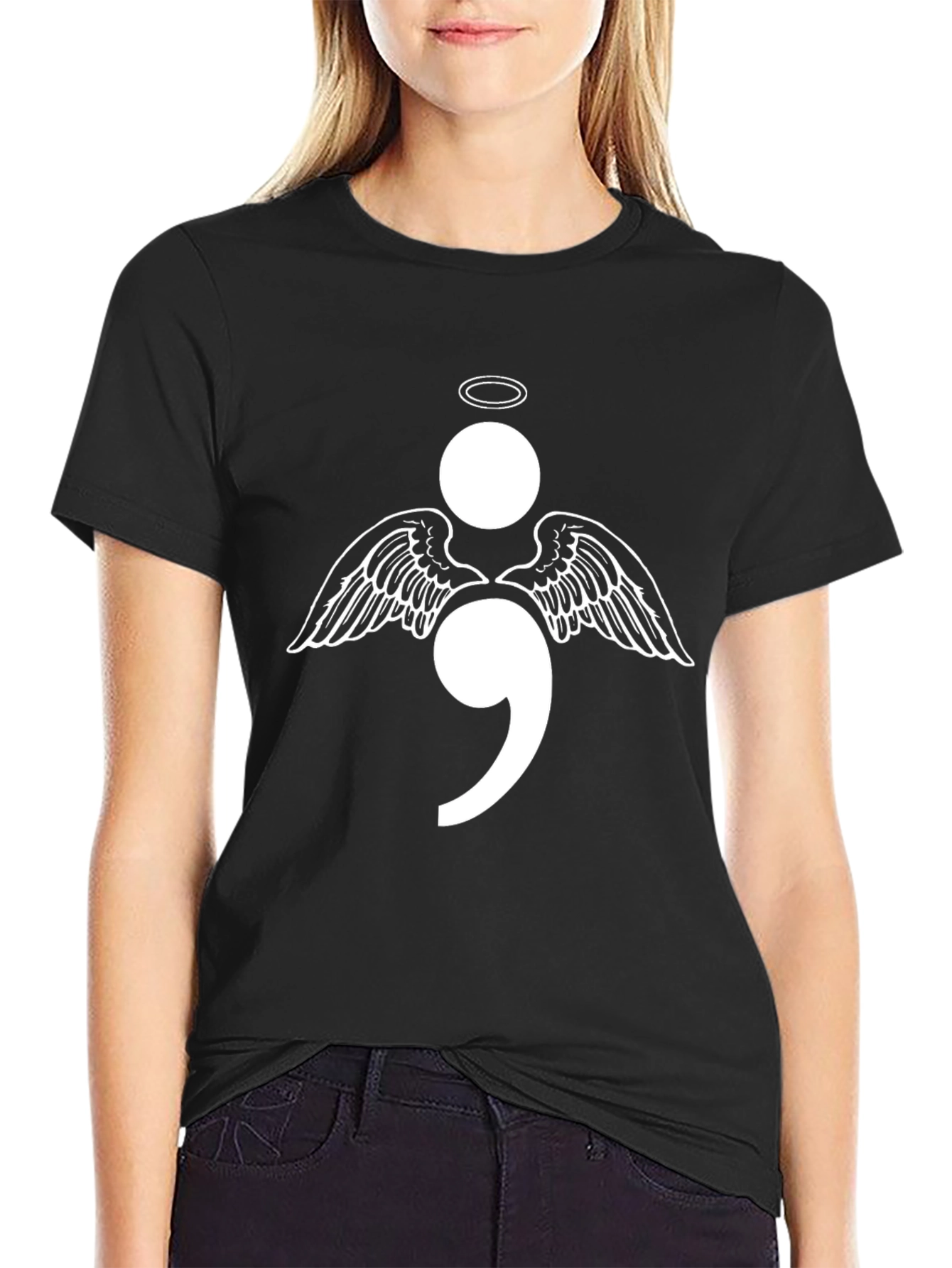 Semicolon Angel Wings Graphic T-Shirt - Hope & Resilience