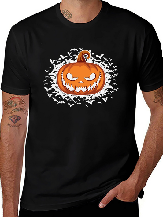 Halloween Pumpkin Bat Graphic Black T-Shirt