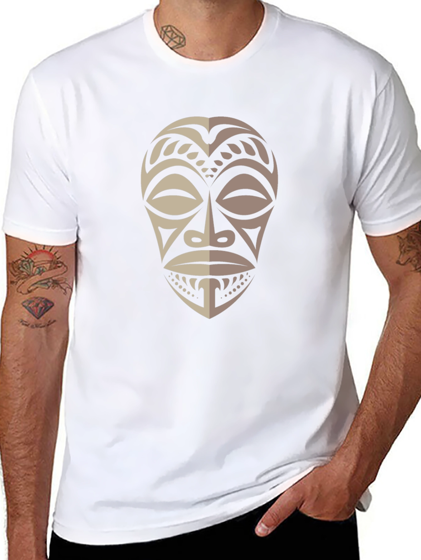 Tribal Mask Graphic Tee - Stylish Mens Black T-Shirt