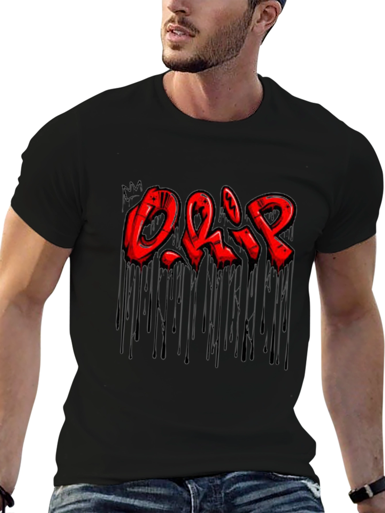 Mens Black Drip Graphic T-Shirt