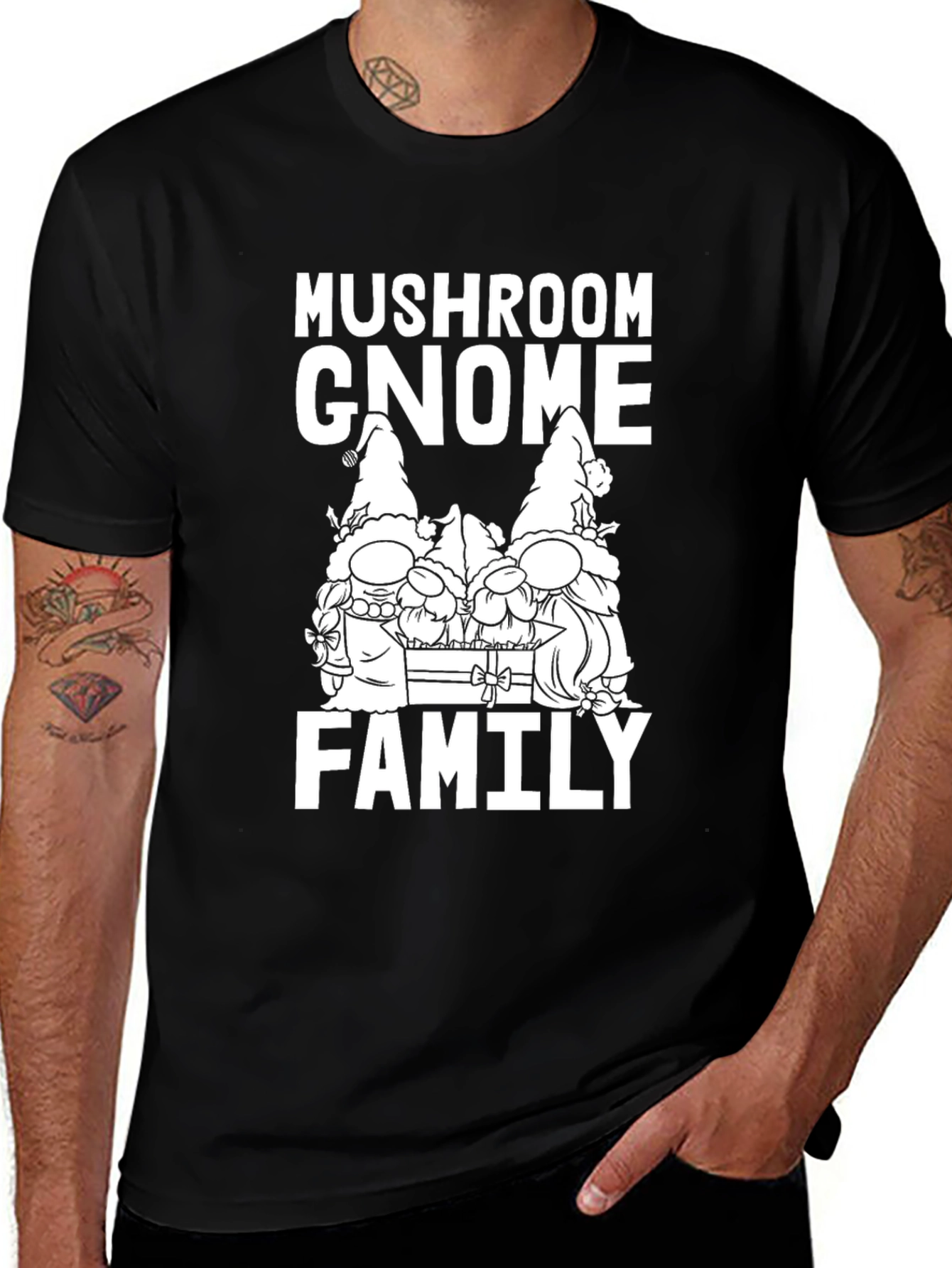 Mushroom Gnome Family T-Shirt - Black