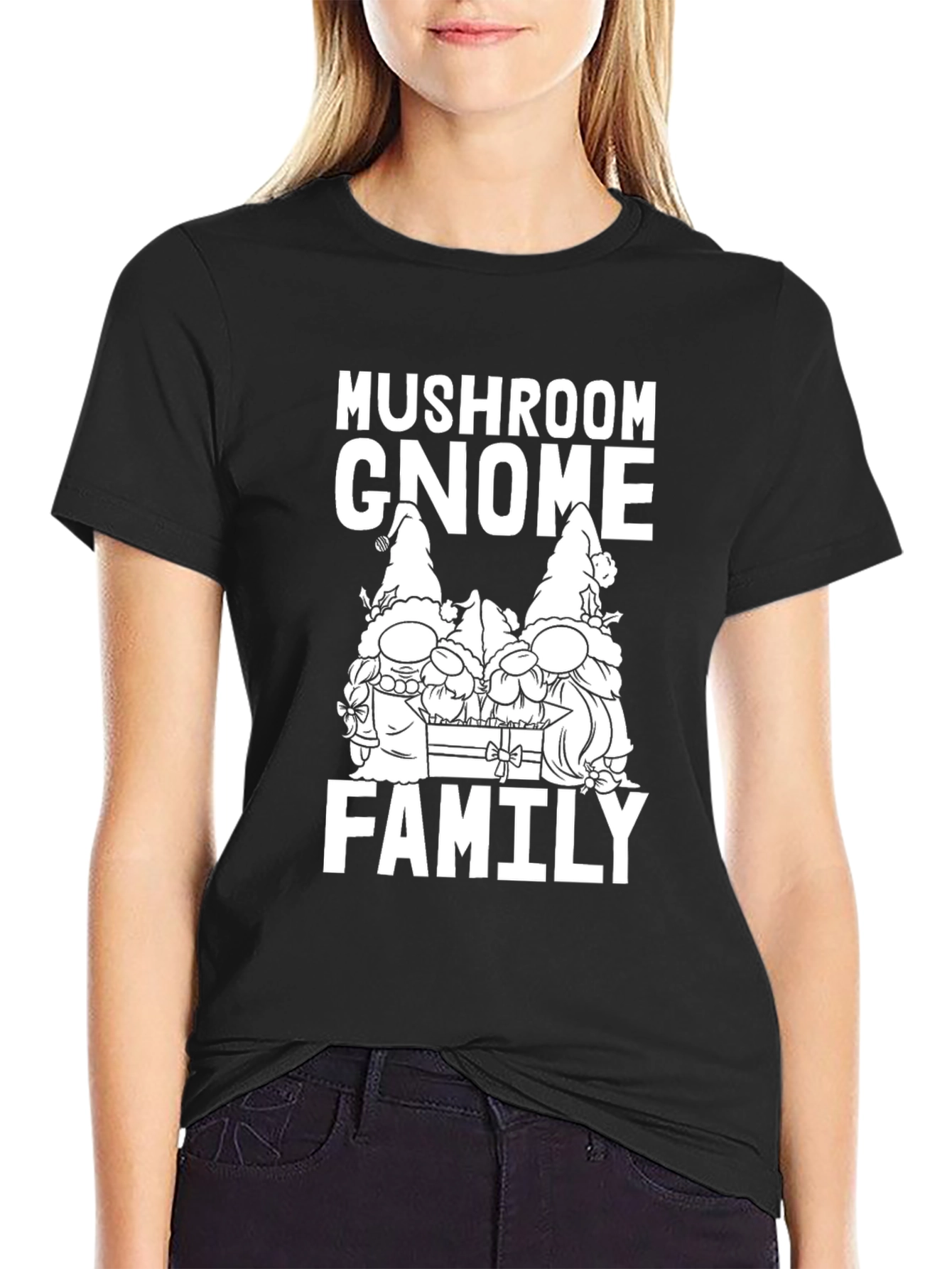 Mushroom Gnome Family T-Shirt - Black
