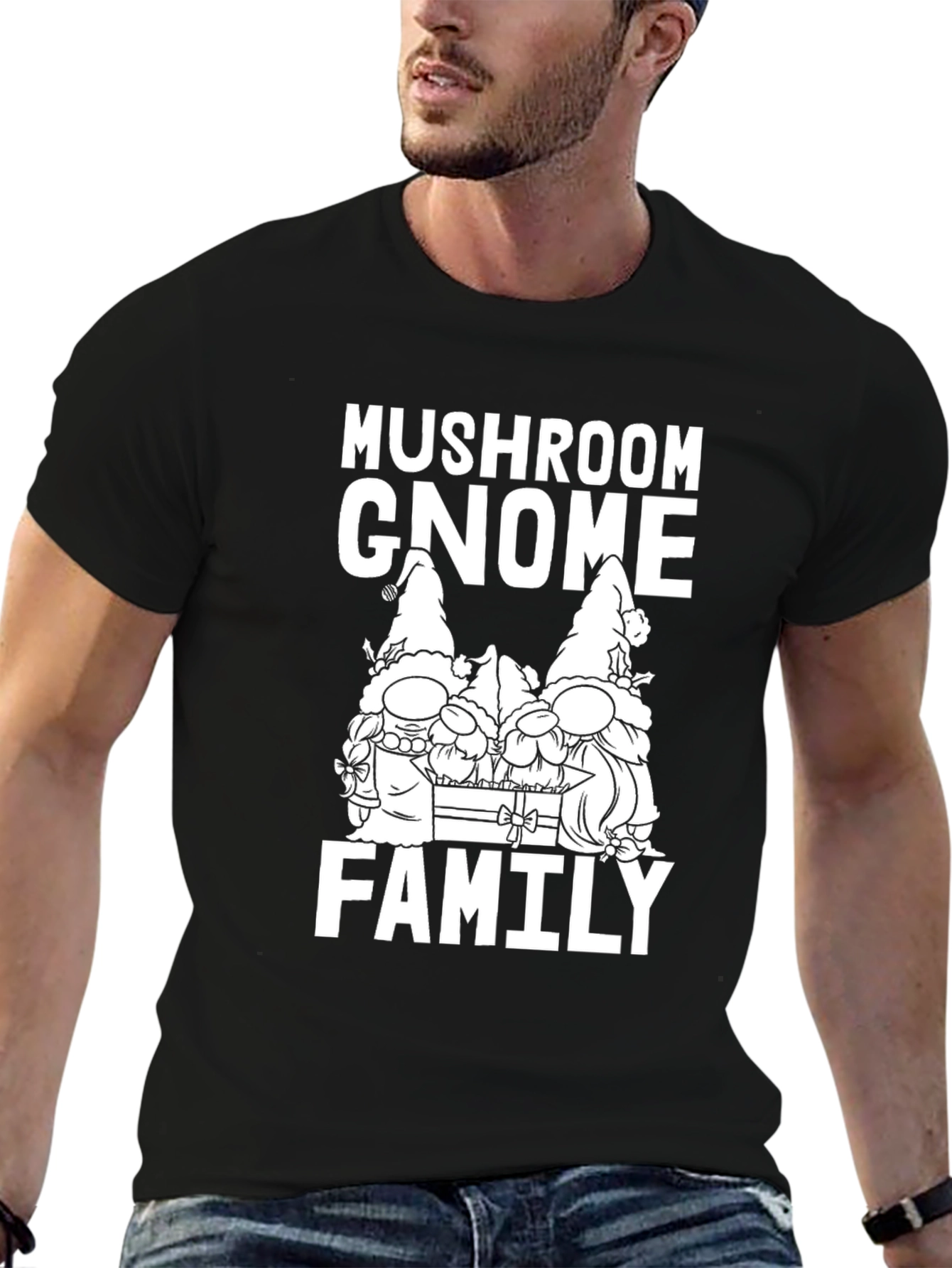 Mushroom Gnome Family T-Shirt - Black