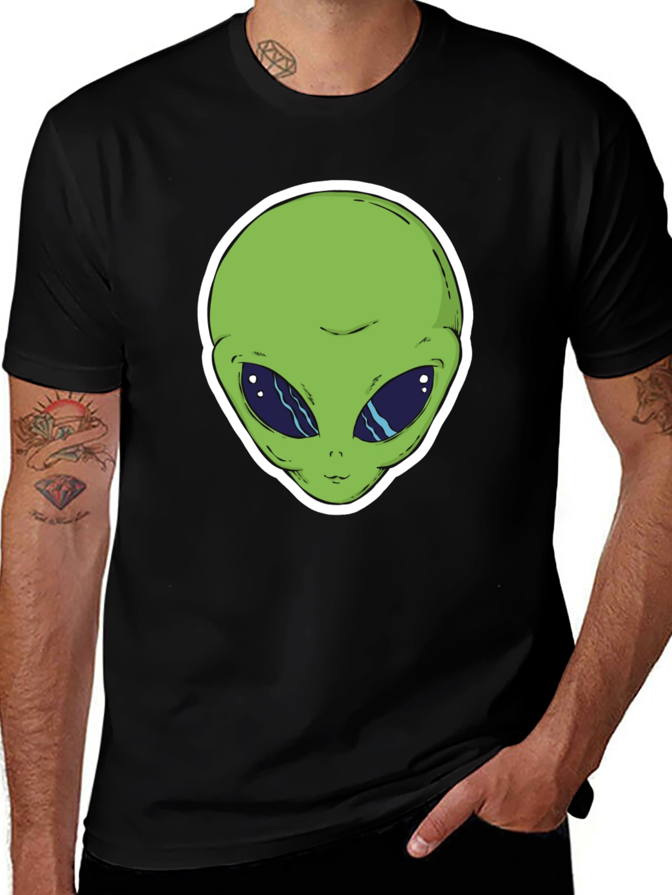 Alien Head Graphic T-Shirt - Black Cotton Tee
