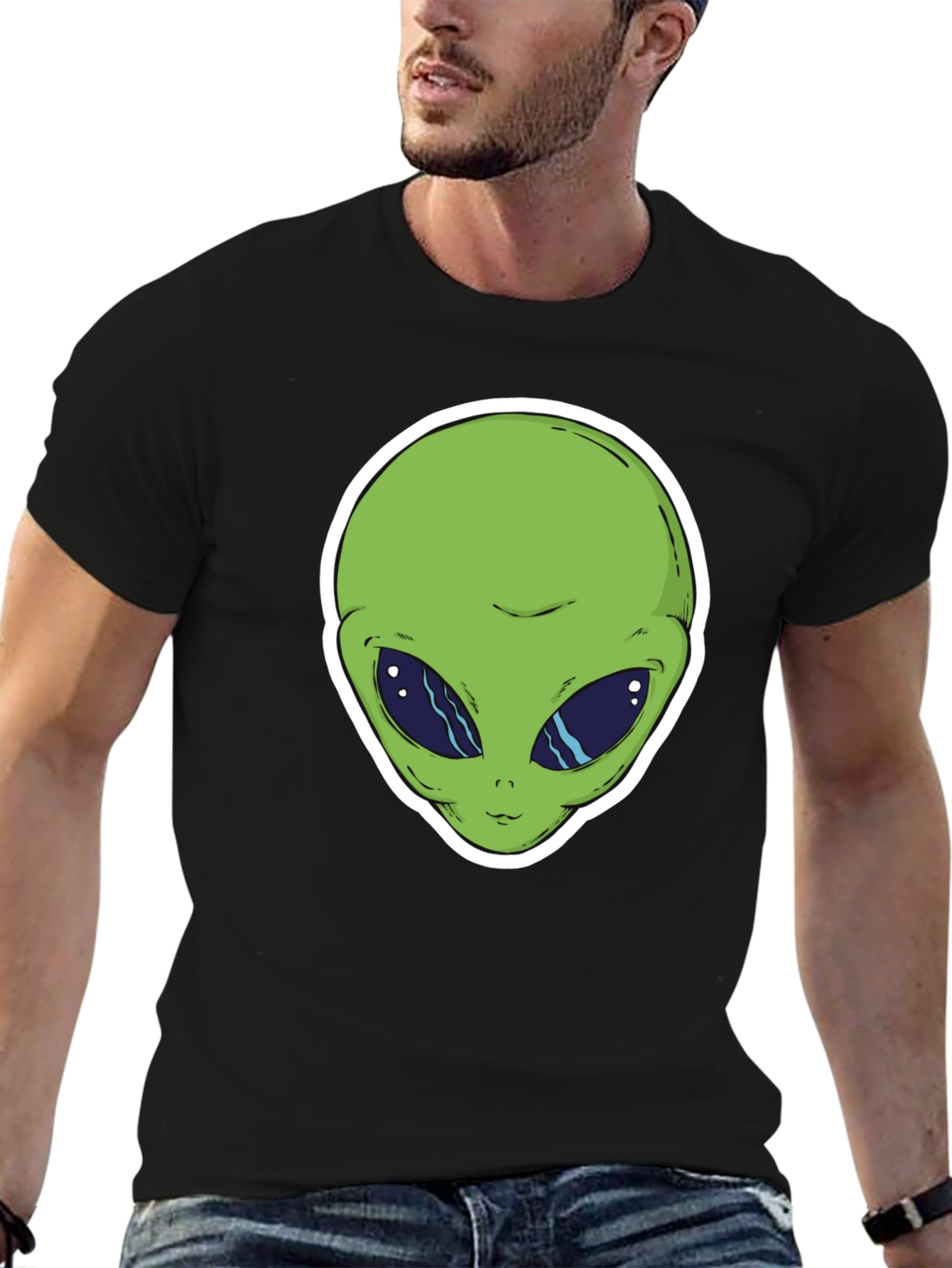 Alien Head Graphic T-Shirt - Black Cotton Tee