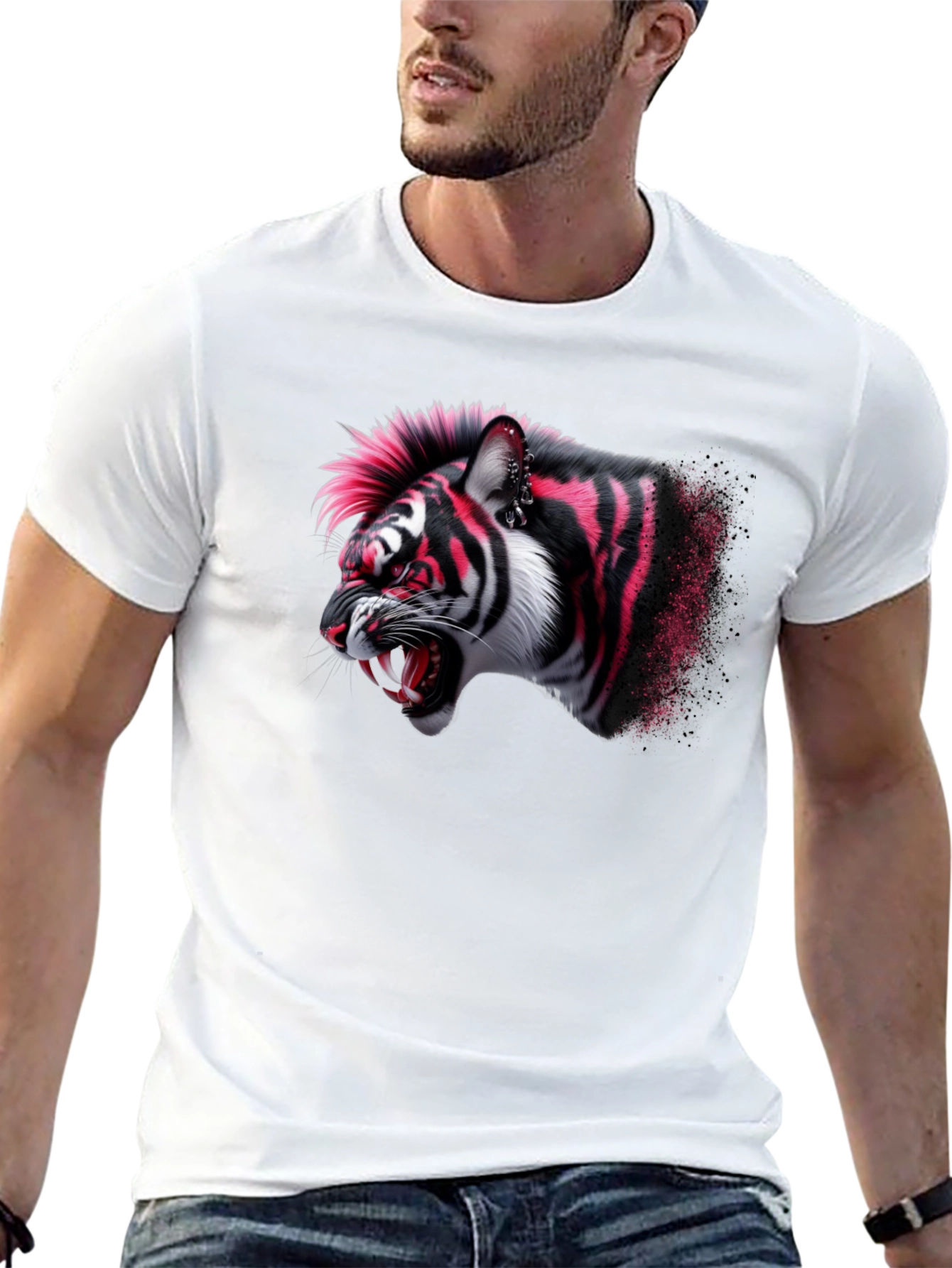Punk Tiger Graphic Black T-Shirt