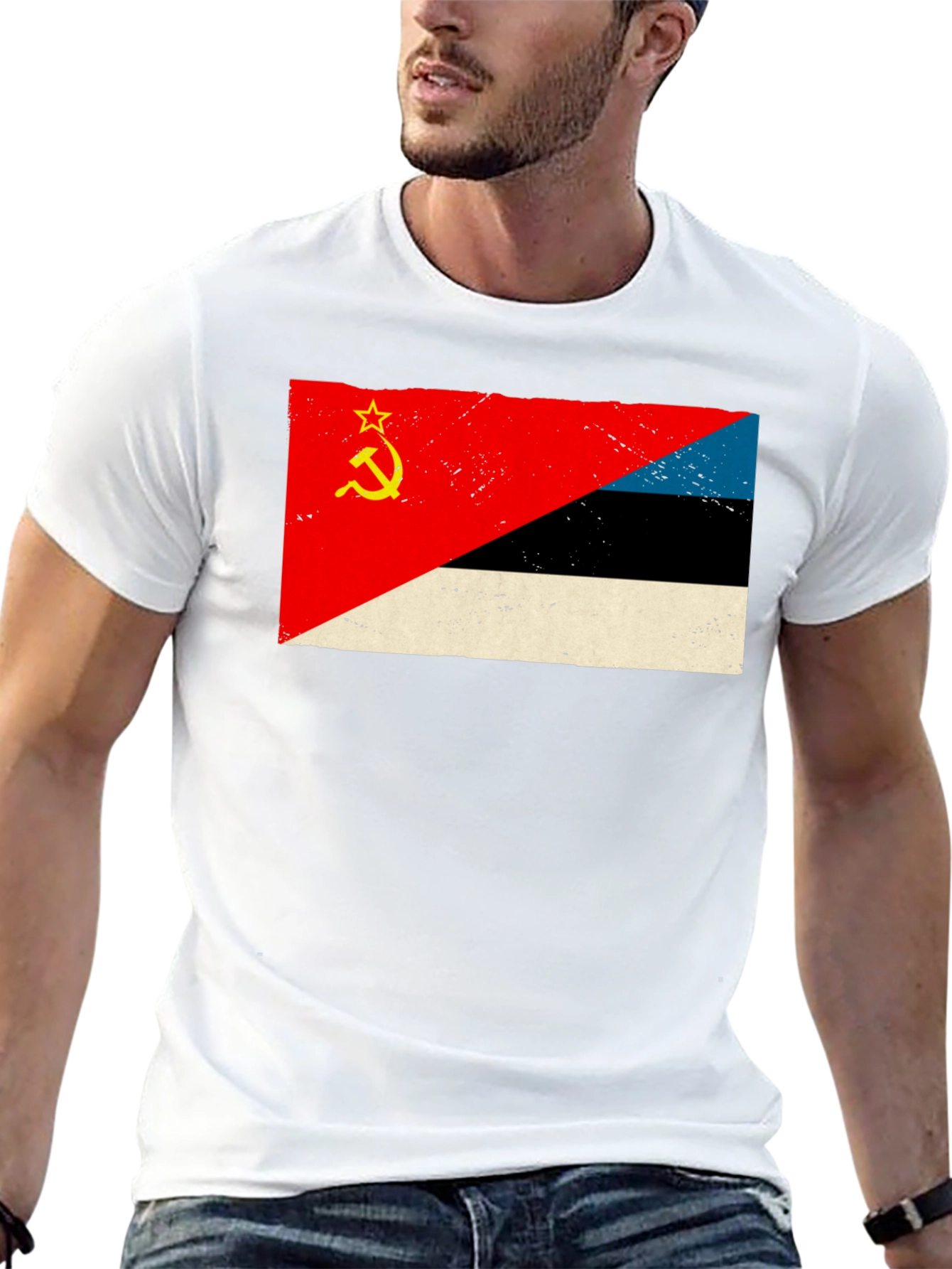 Retro Soviet Estonian Flag Graphic T-Shirt