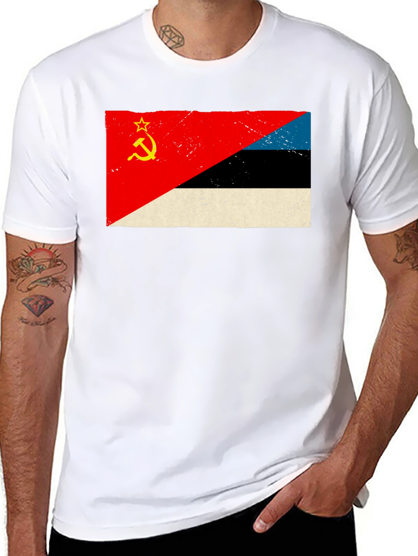 Retro Soviet Estonian Flag Graphic T-Shirt
