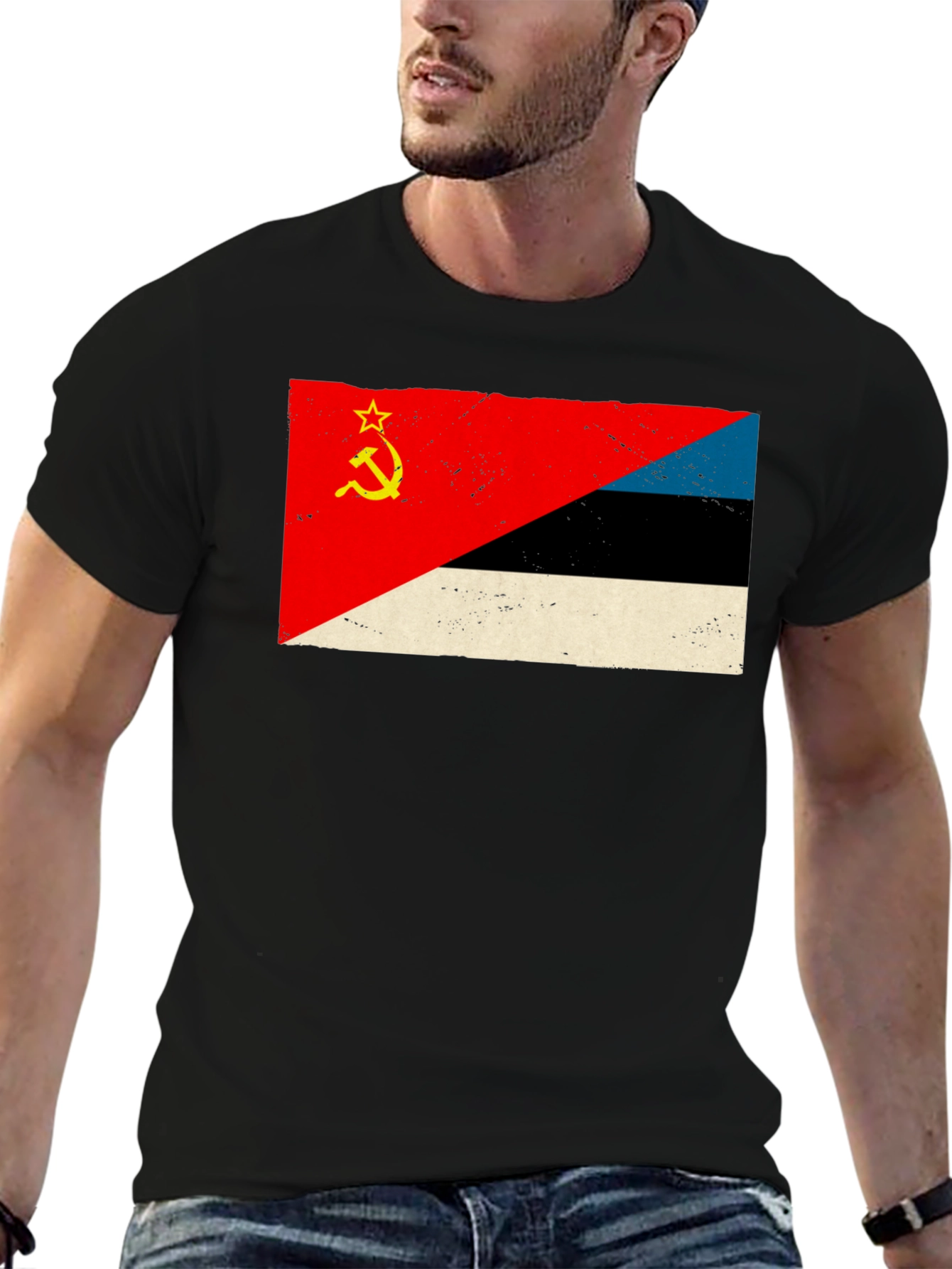 Retro Soviet Estonian Flag Graphic T-Shirt