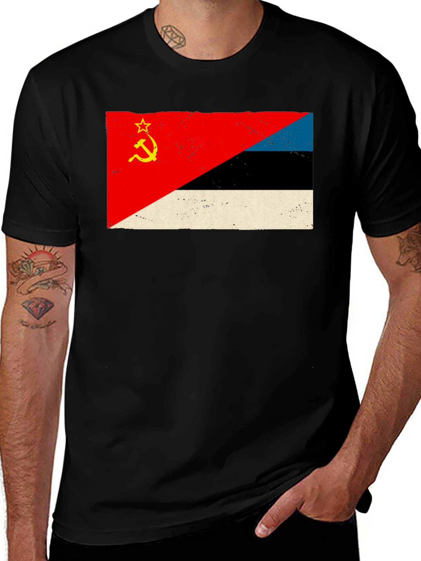 Retro Soviet Estonian Flag Graphic T-Shirt