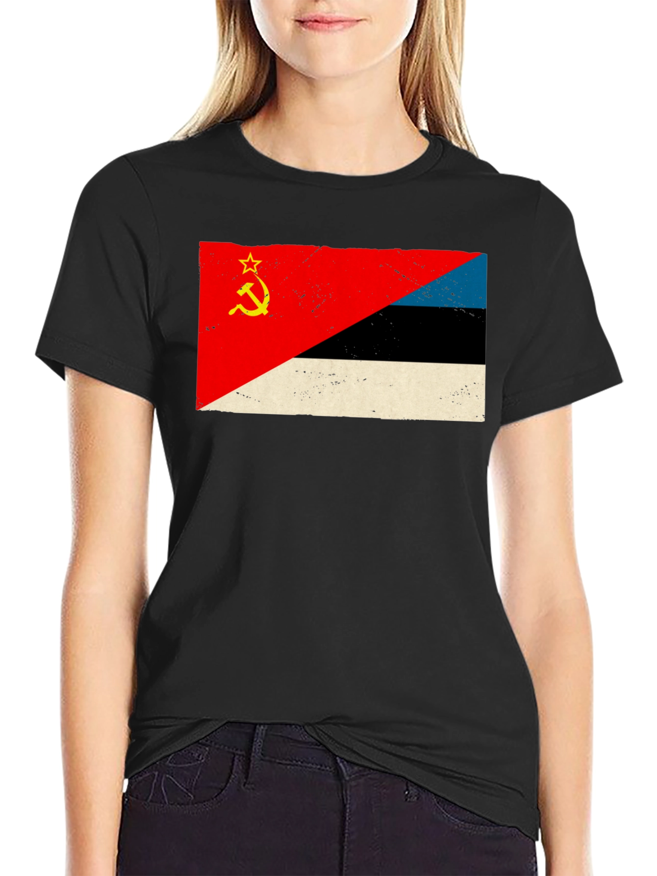 Retro Soviet Estonian Flag Graphic T-Shirt