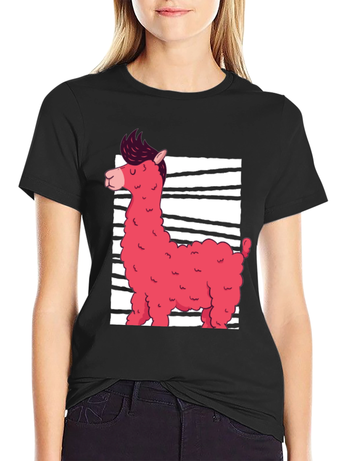 Funky Llama Graphic Tee - Black Cotton Shirt