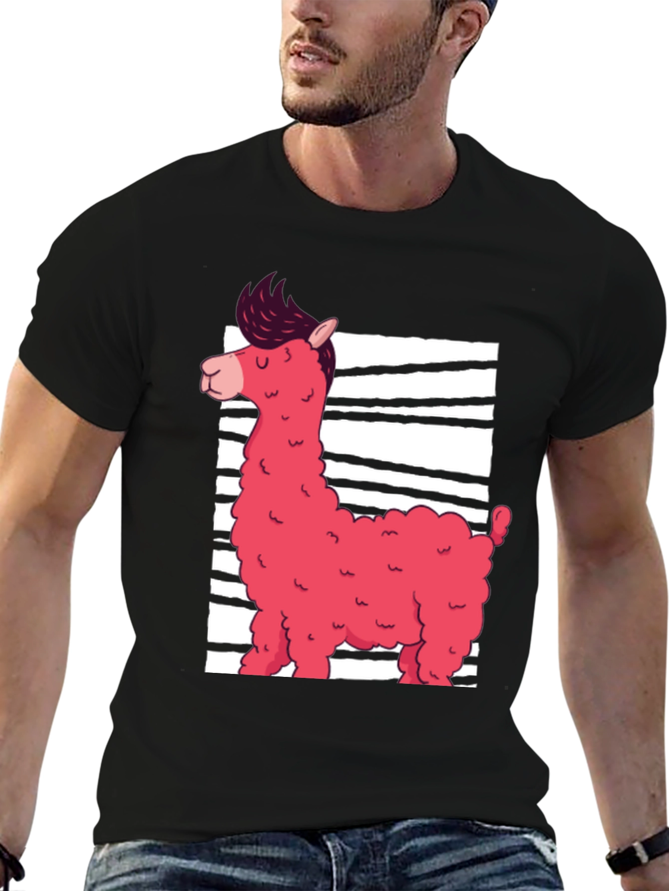 Funky Llama Graphic Tee - Black Cotton Shirt