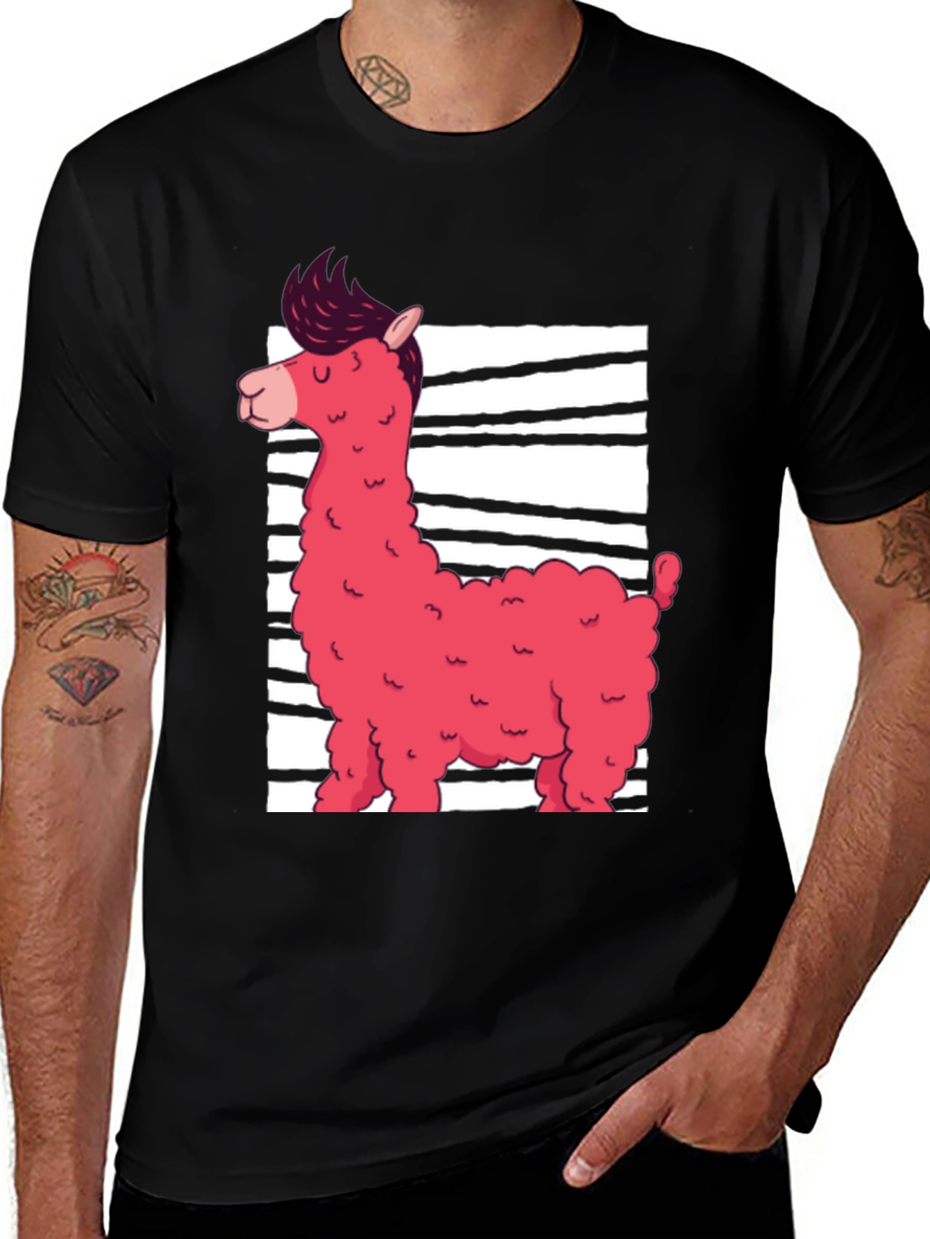 Funky Llama Graphic Tee - Black Cotton Shirt