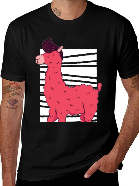 Funky Llama Graphic Tee - Black Cotton Shirt