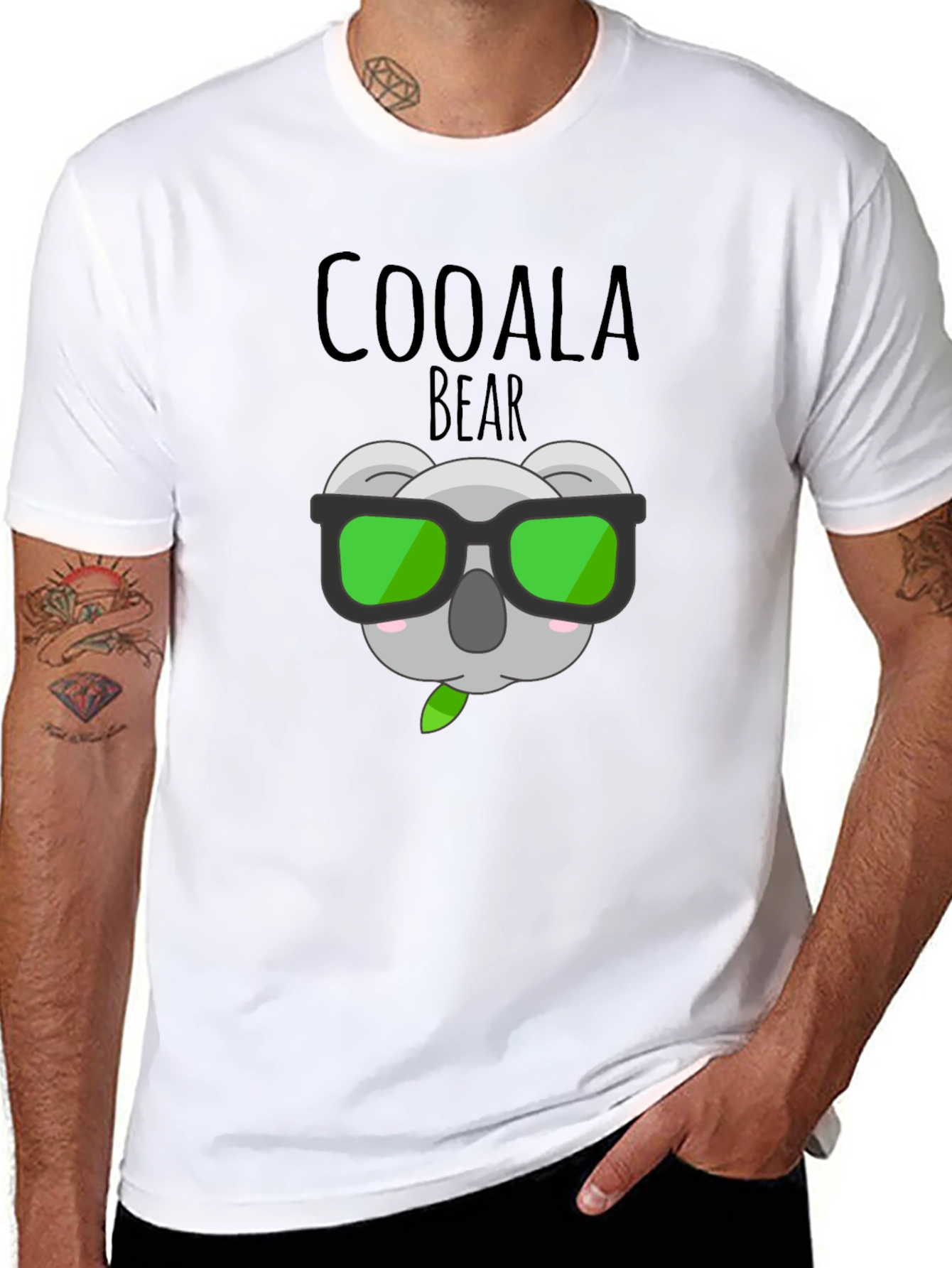 Coolala Bear T-Shirt - Black Cartoon Koala with Sunglasses