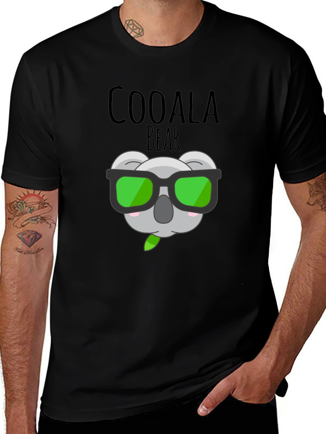 Coolala Bear T-Shirt - Black Cartoon Koala with Sunglasses