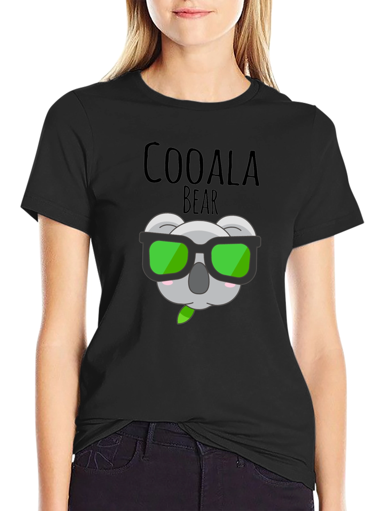 Coolala Bear T-Shirt - Black Cartoon Koala with Sunglasses