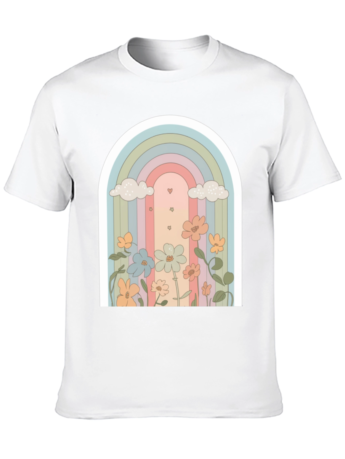 Retro Rainbow Floral T-Shirt - Soft Black Cotton
