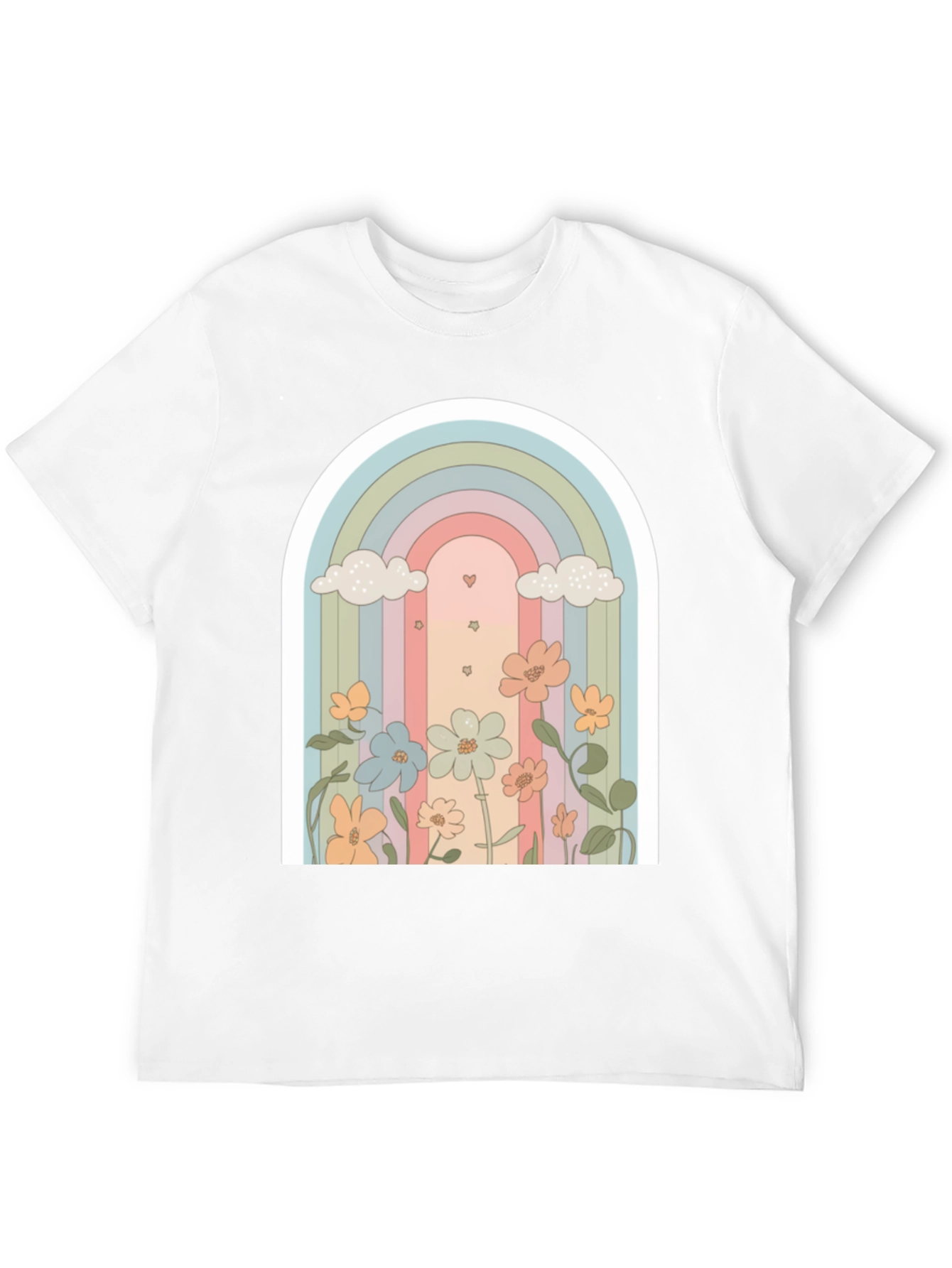 Retro Rainbow Floral T-Shirt - Soft Black Cotton