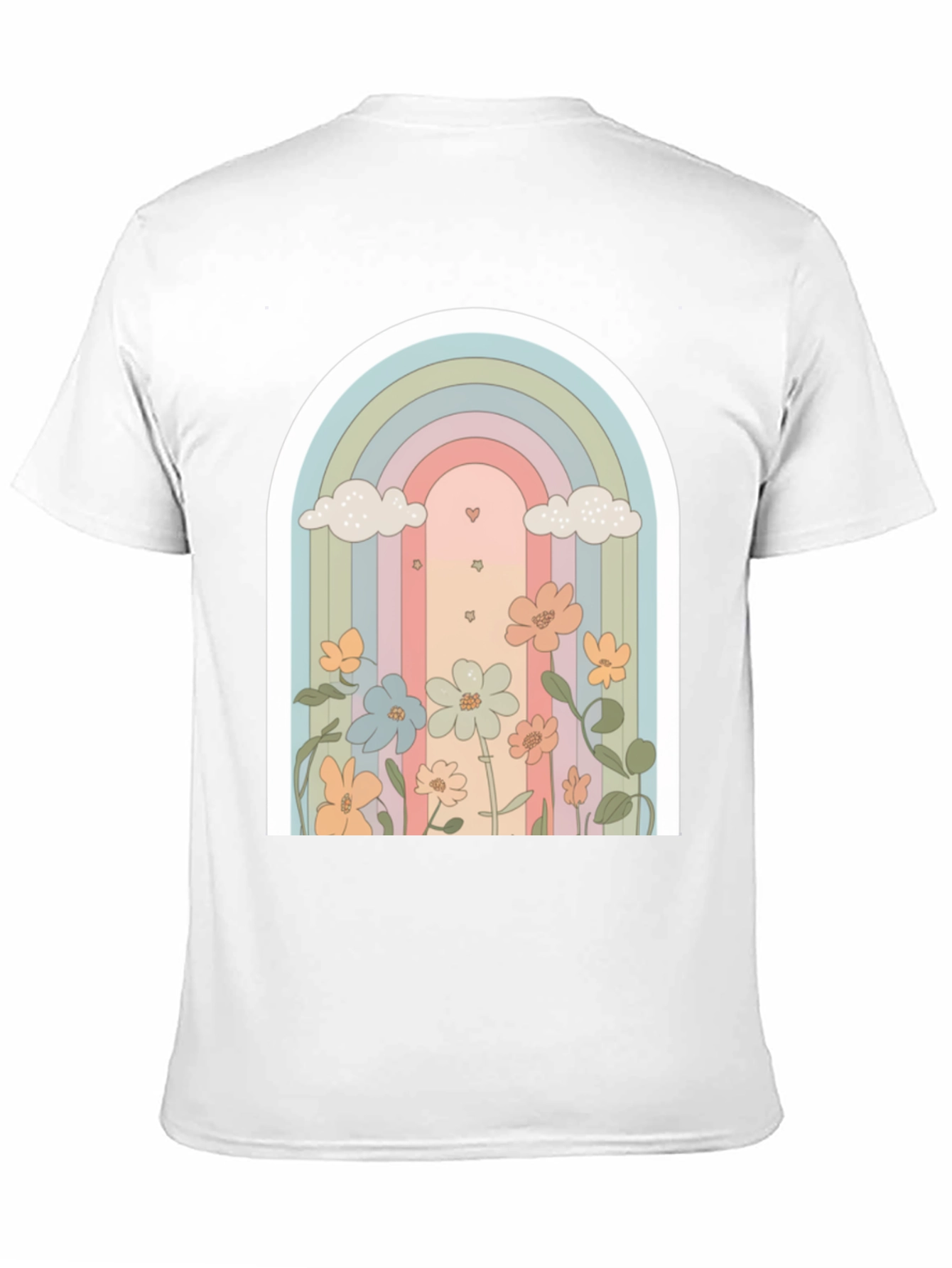 Retro Rainbow Floral T-Shirt - Soft Black Cotton