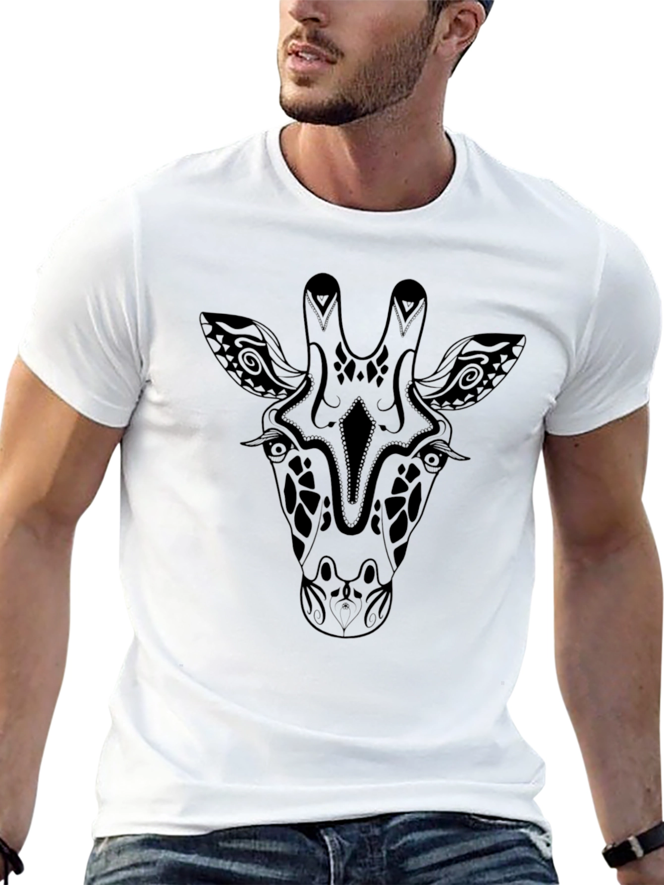 Giraffe Print Black T-Shirt - Stylish Animal Tee
