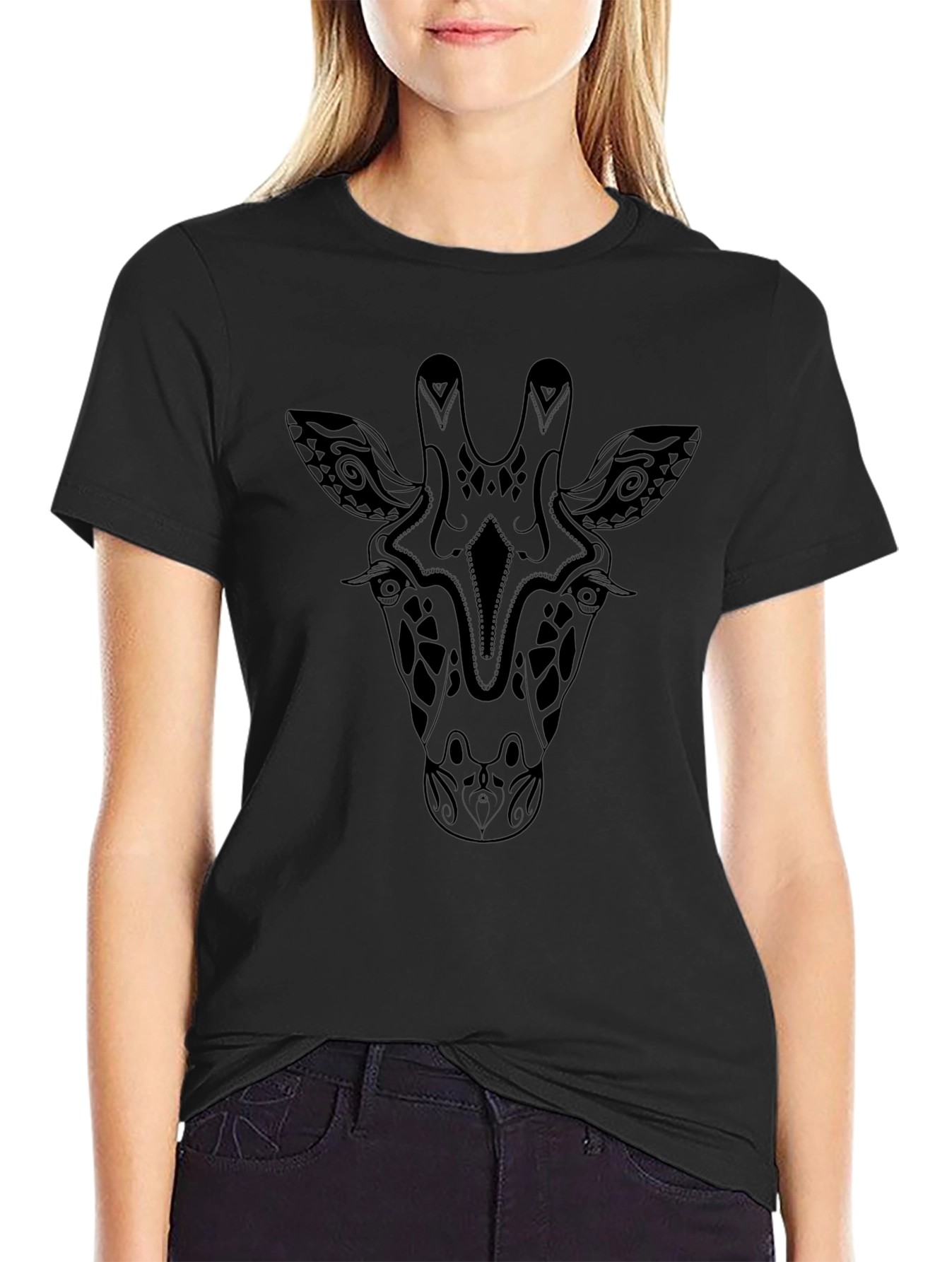 Giraffe Print Black T-Shirt - Stylish Animal Tee