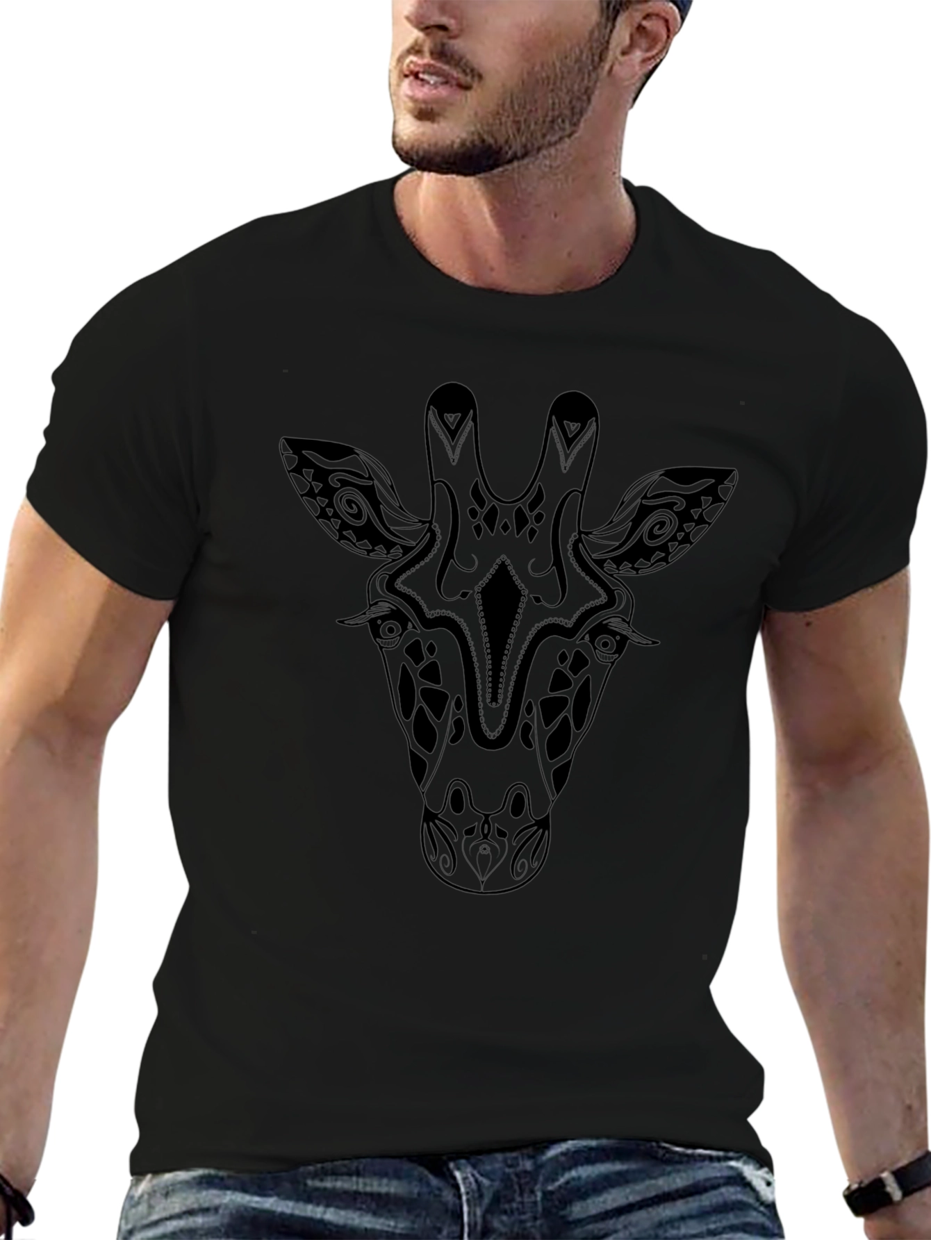 Giraffe Print Black T-Shirt - Stylish Animal Tee