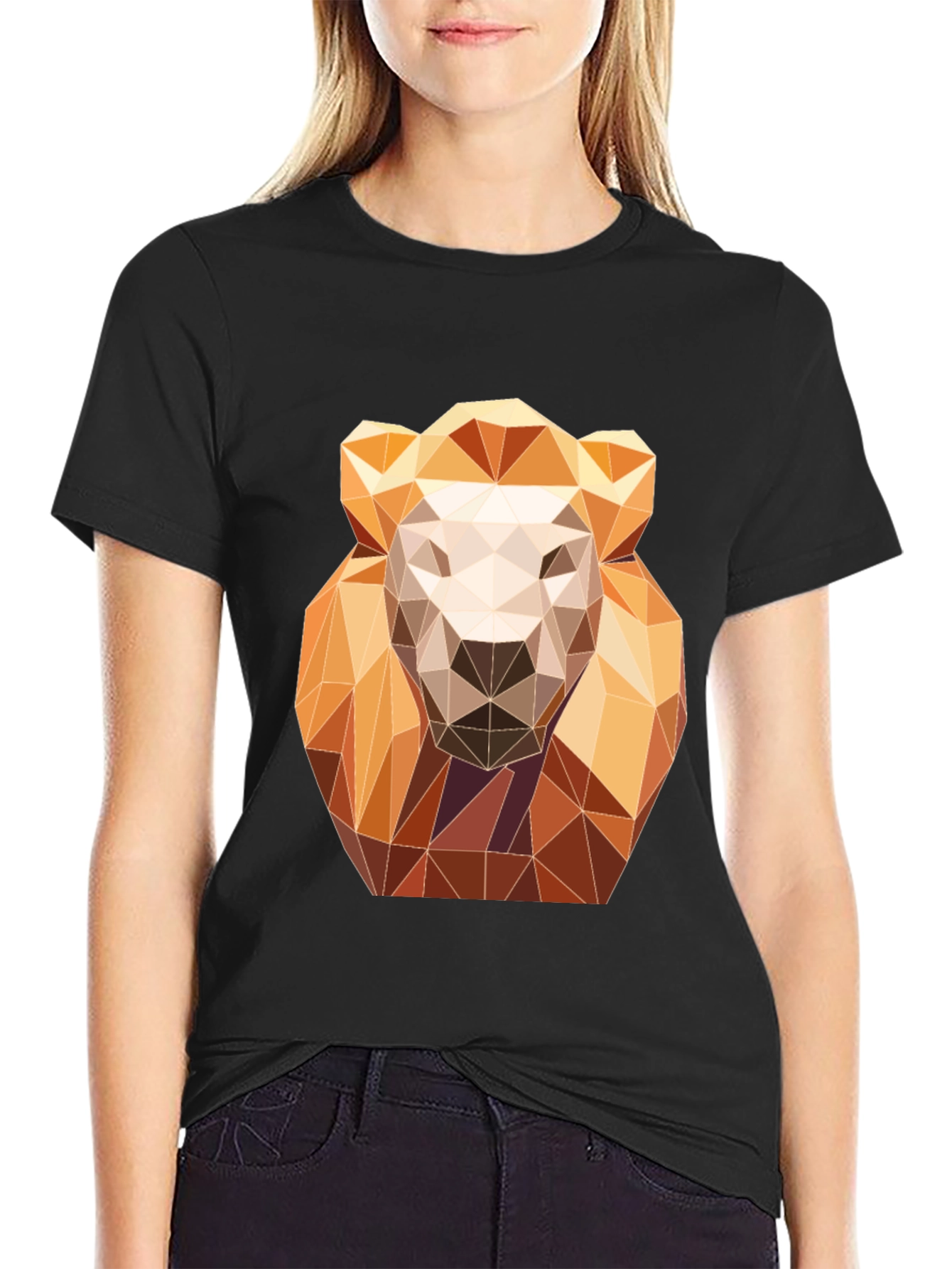 Geometric Lion Graphic Tee - Modern Art Design