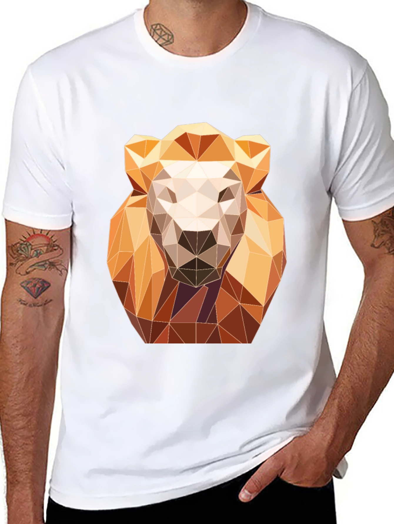 Geometric Lion Graphic Tee - Modern Art Design