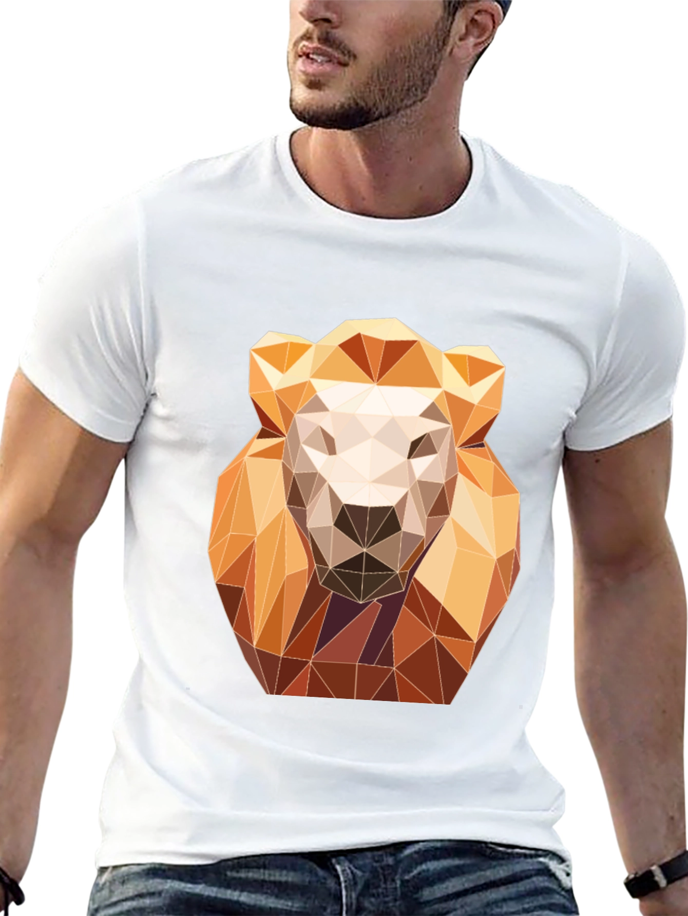 Geometric Lion Graphic Tee - Modern Art Design