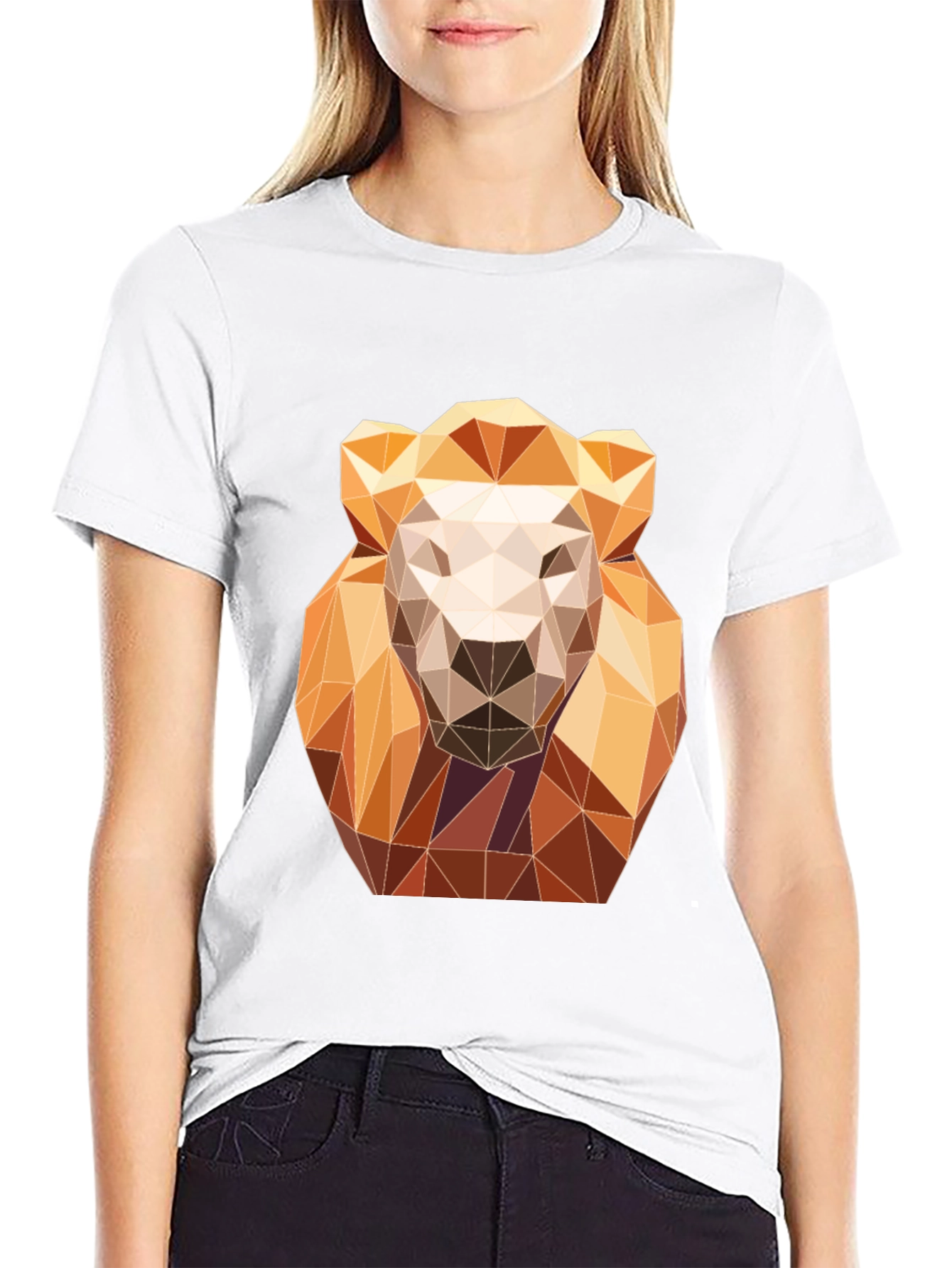 Geometric Lion Graphic Tee - Modern Art Design