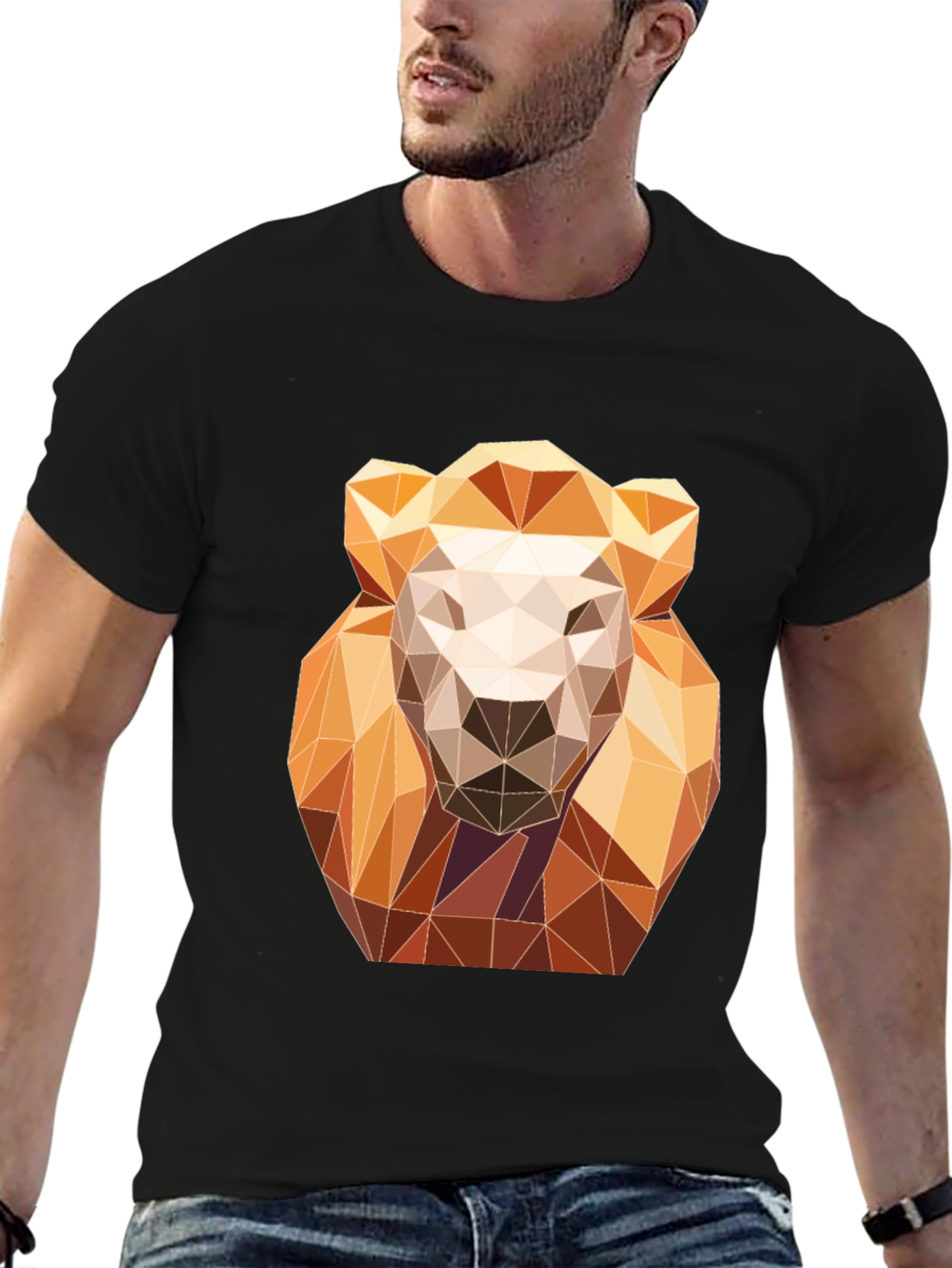 Geometric Lion Graphic Tee - Modern Art Design
