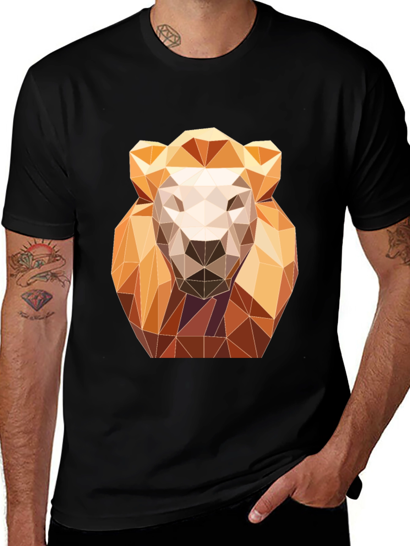 Geometric Lion Graphic Tee - Modern Art Design