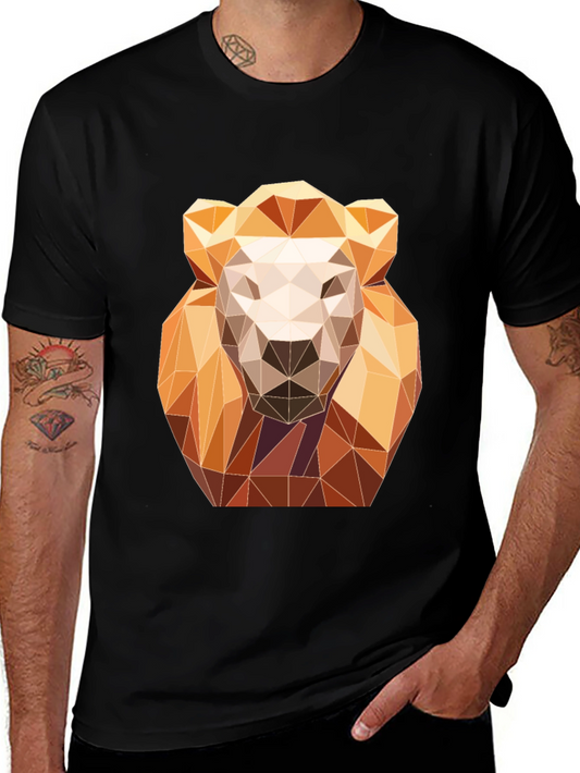 Geometric Lion Graphic Tee - Modern Art Design