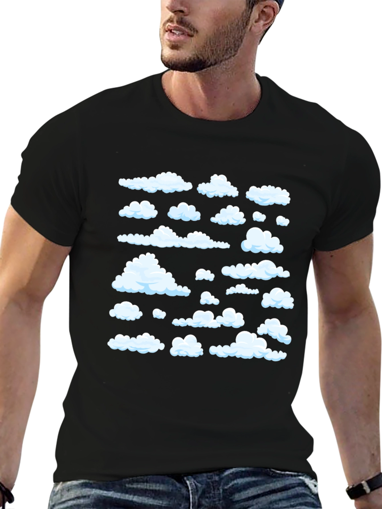 Cloud Pattern Black T-Shirt