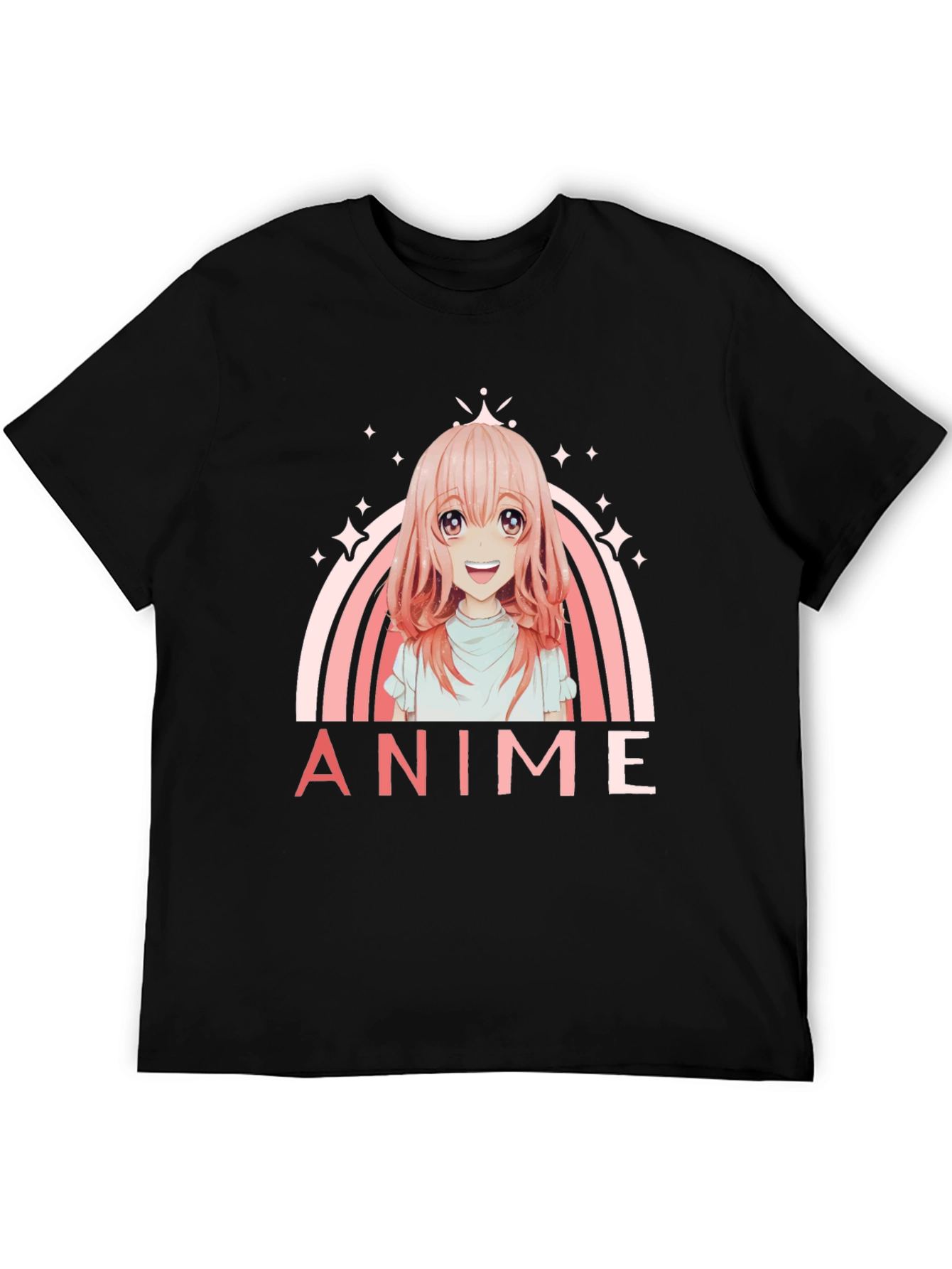 Anime Girl Rainbow Graphic Black T-Shirt