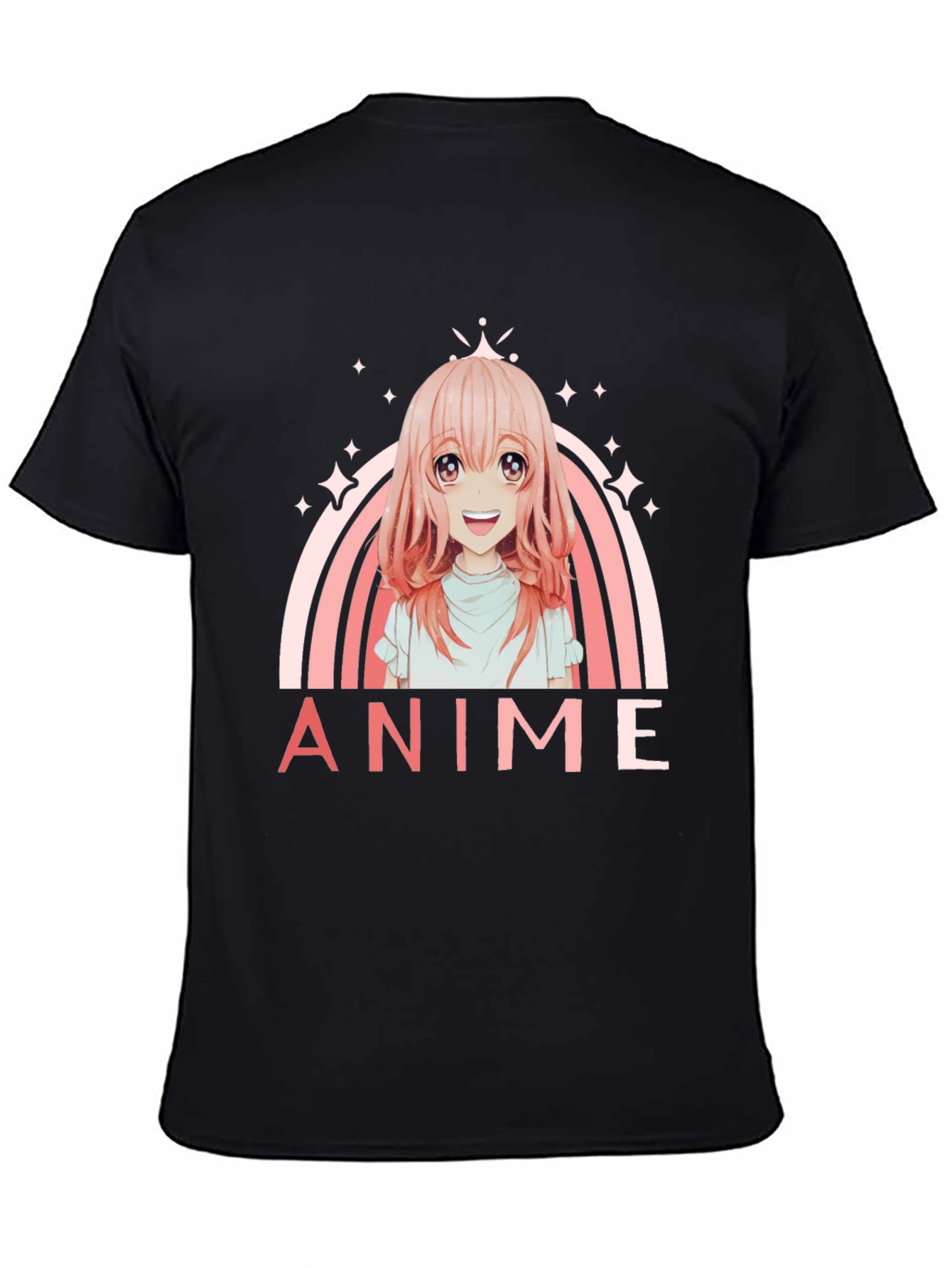 Anime Girl Rainbow Graphic Black T-Shirt