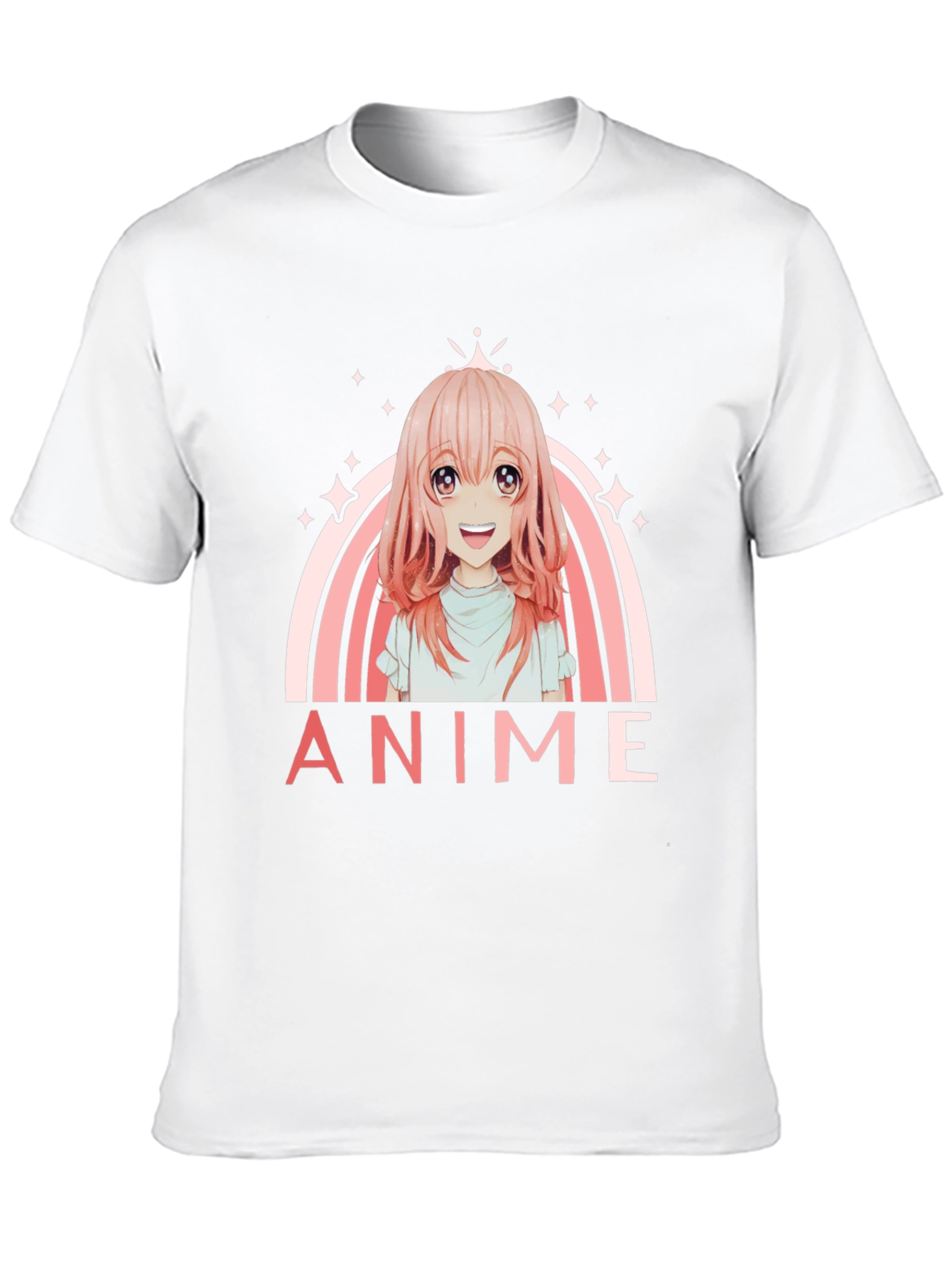 Anime Girl Rainbow Graphic Black T-Shirt