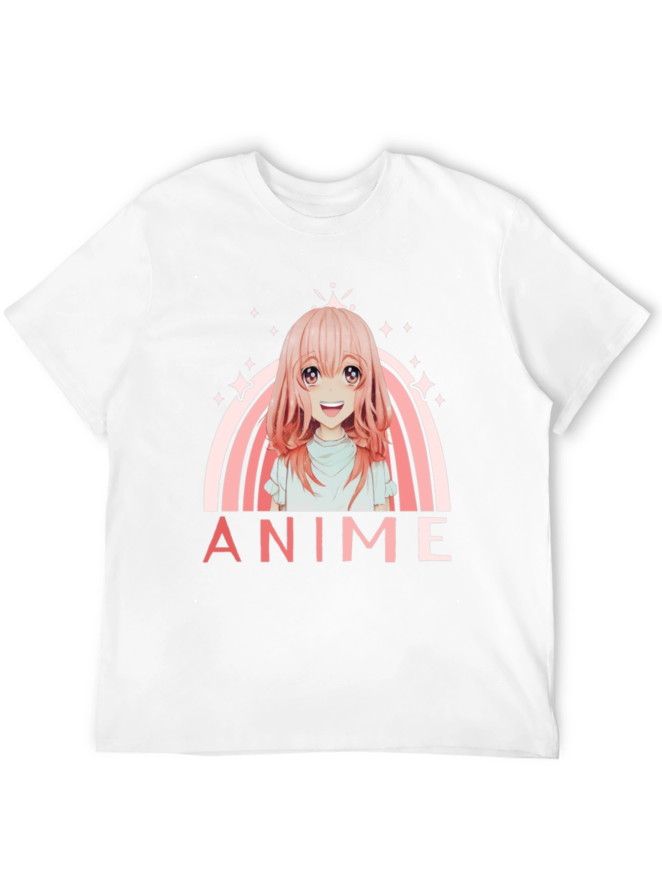 Anime Girl Rainbow Graphic Black T-Shirt