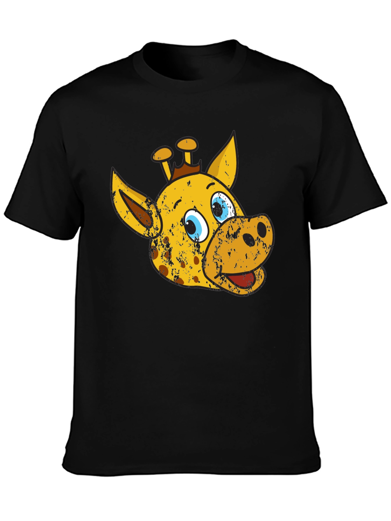 Cartoon Giraffe Graphic Tee - Black Casual T-Shirt