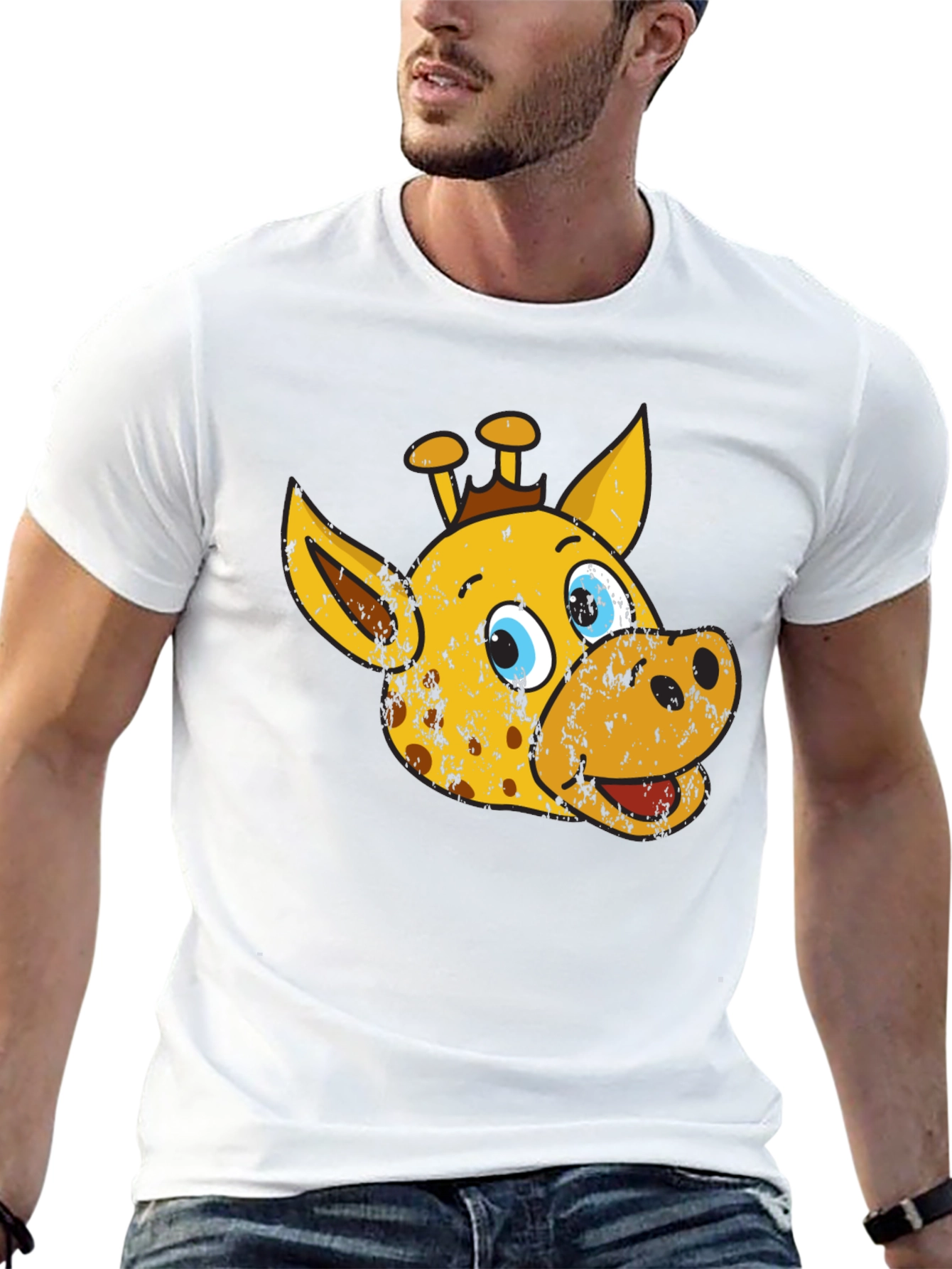 Cartoon Giraffe Graphic Tee - Black Casual T-Shirt