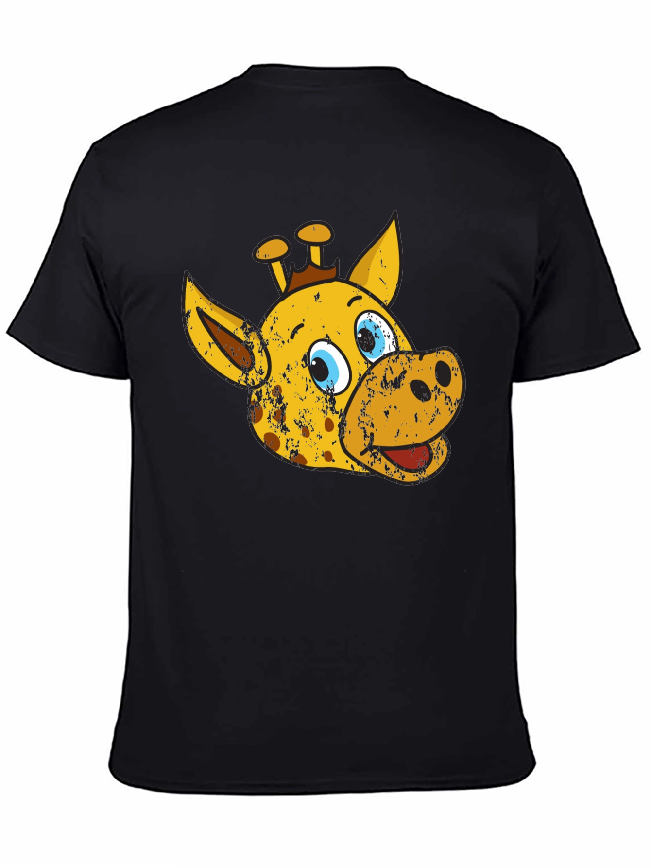 Cartoon Giraffe Graphic Tee - Black Casual T-Shirt