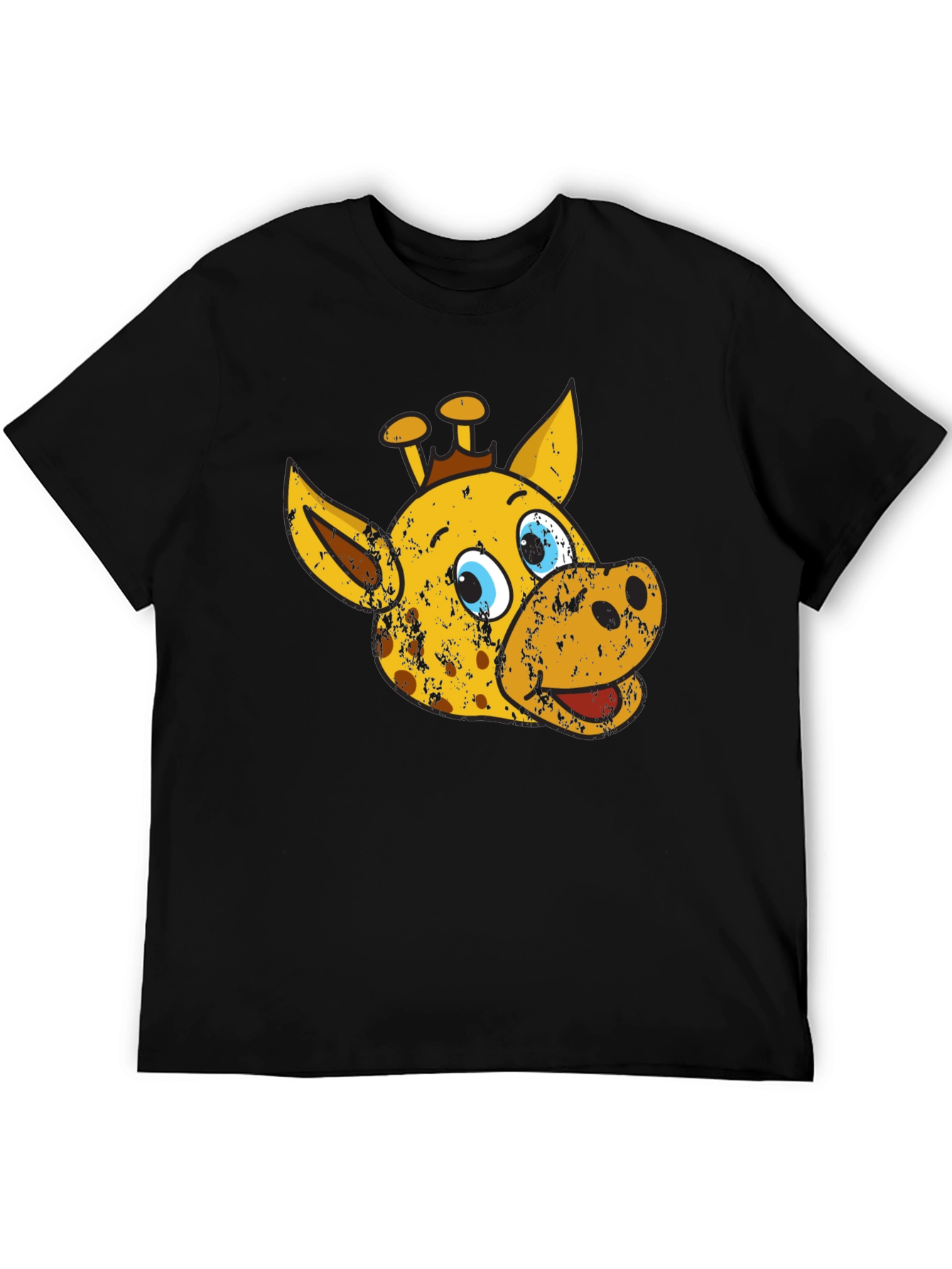 Cartoon Giraffe Graphic Tee - Black Casual T-Shirt