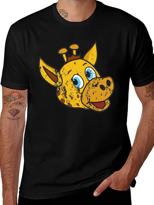 Cartoon Giraffe Graphic Tee - Black Casual T-Shirt