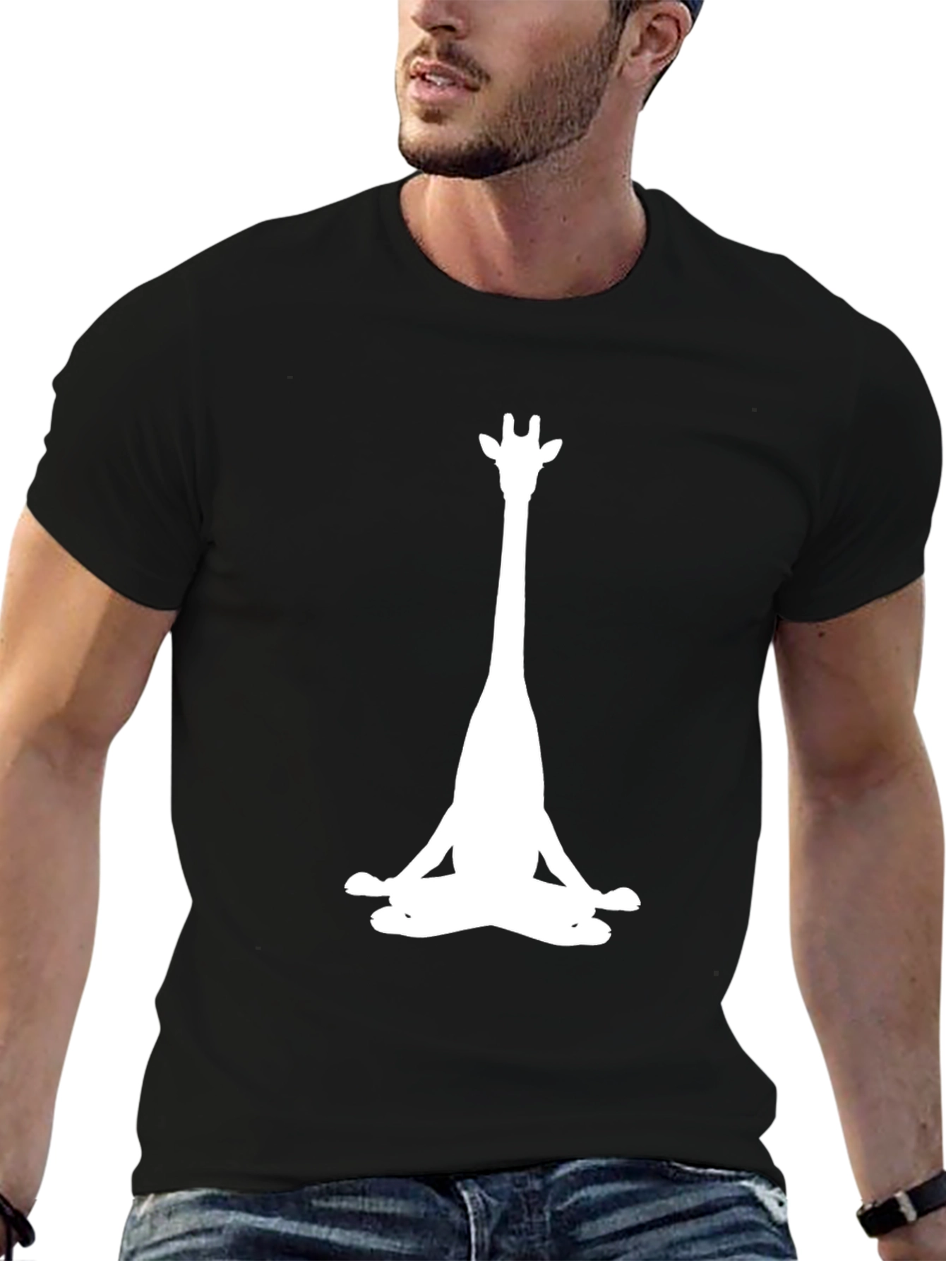 Meditating Giraffe Graphic Tee - Black Cotton T-Shirt