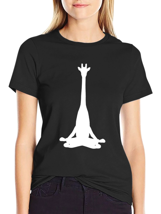 Meditating Giraffe Graphic Tee - Black Cotton T-Shirt