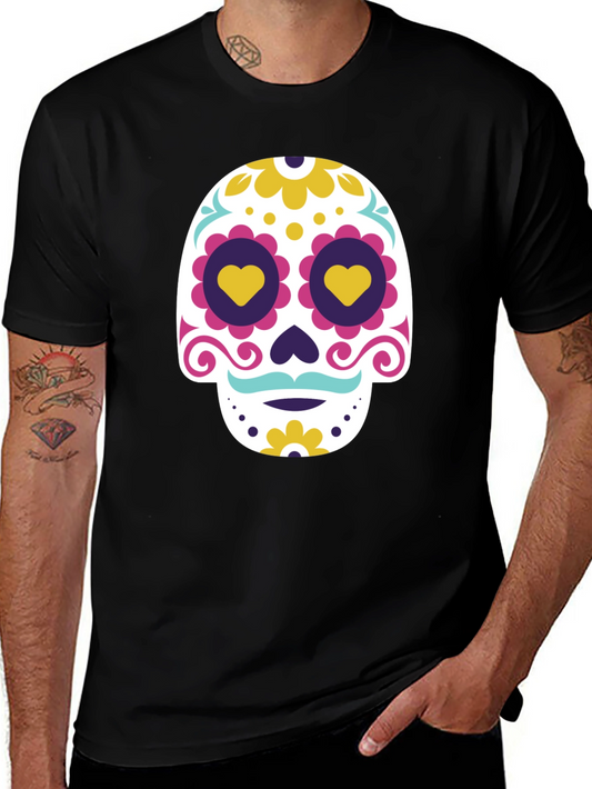 Black T-Shirt with Colorful Sugar Skull Graphic