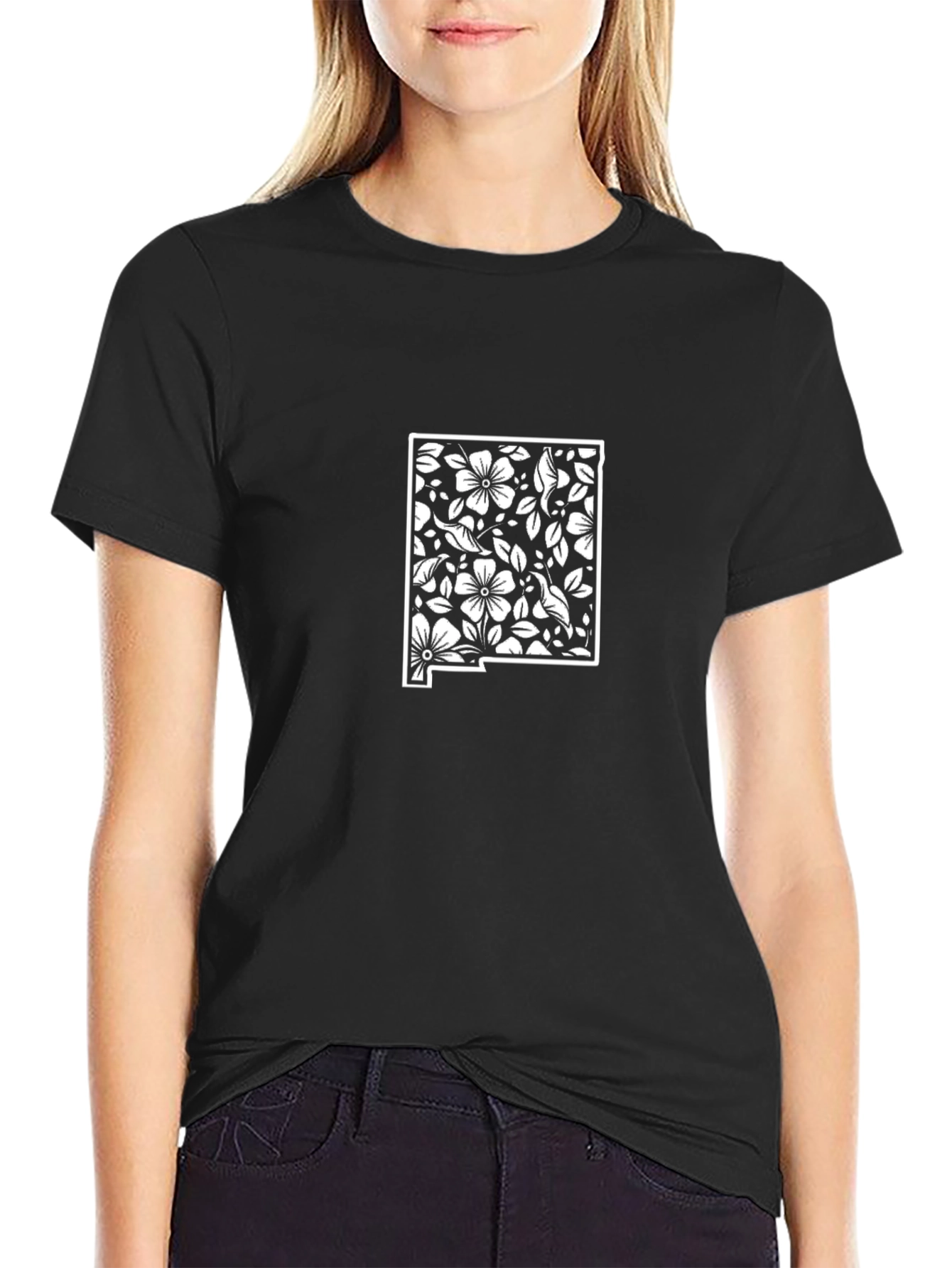 Floral New Mexico State Outline Tee